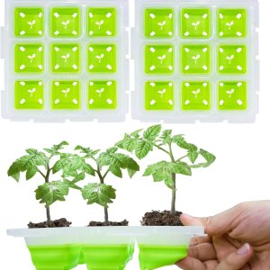 Bandeja de inicio de semillas reutilizable, paquete de 2 bandejas de cultivo con agujeros de drenaje y 9 celdas flexibles emergentes, suministros de Bandeja de inicio de semillas reutilizable, paquete de 2 bandejas de cultivo con agujeros de drenaje y 9 celdas flexibles emergentes, suministros de