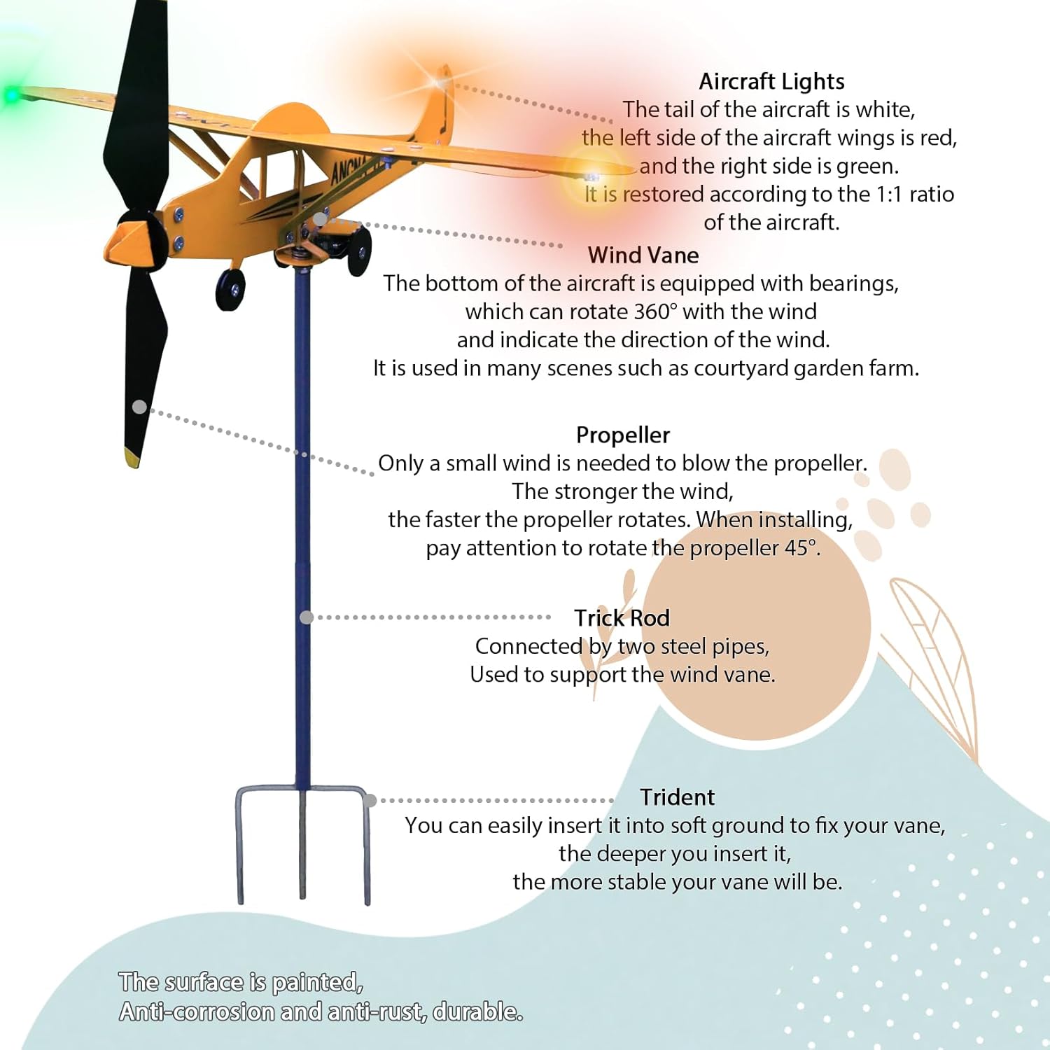 Veleta de viento de avión brillante, con luz LED, veletas para patio, cobertizos de jardín, veletas de viento, cúpula, veletas, casa, veletas,