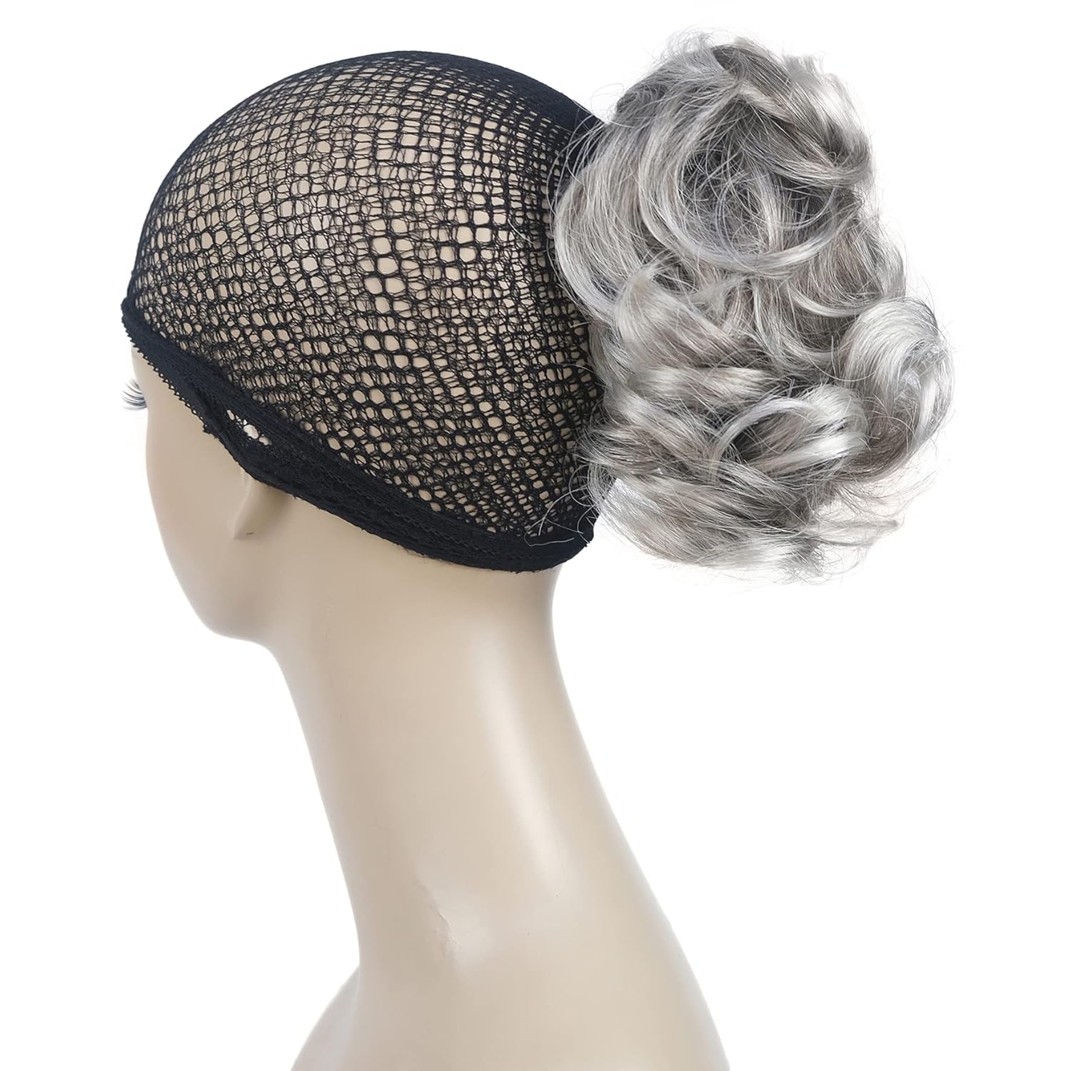 Aimole Extensiones de clip de garra sintética de dama de cola de caballo gris rizado corto (48T)