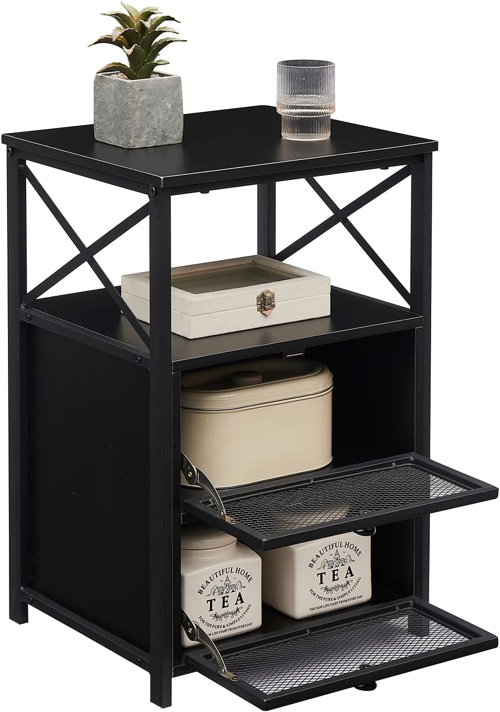 VECELO Mesita de noche, mesa auxiliar con espacio de almacenamiento y puerta, mesitas de noche modernas para sala de estar, dormitorio, mármol