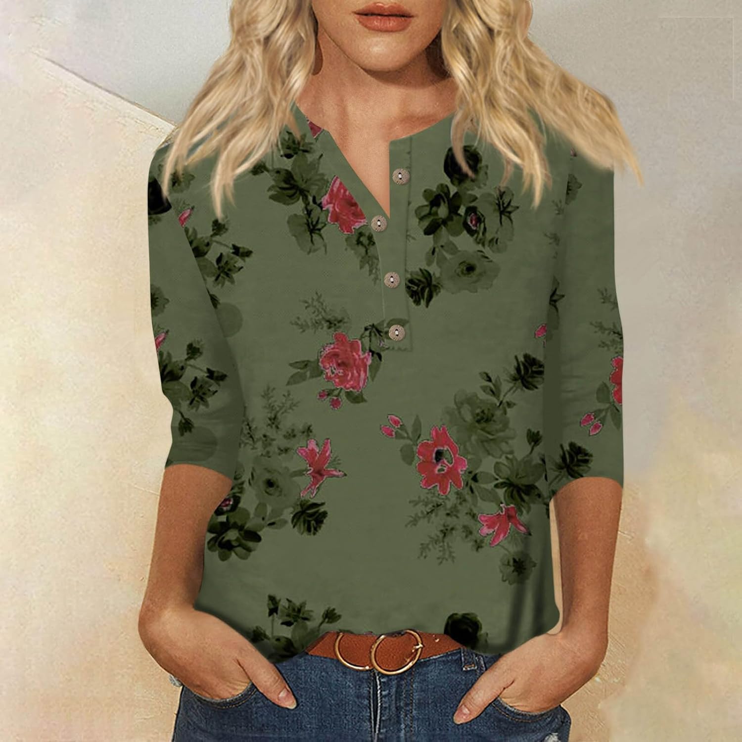 Camisetas básicas para mujer, camisas de manga 34 para mujer, lindas camisetas estampadas, blusas casuales de talla extragrande, camisetas básicas