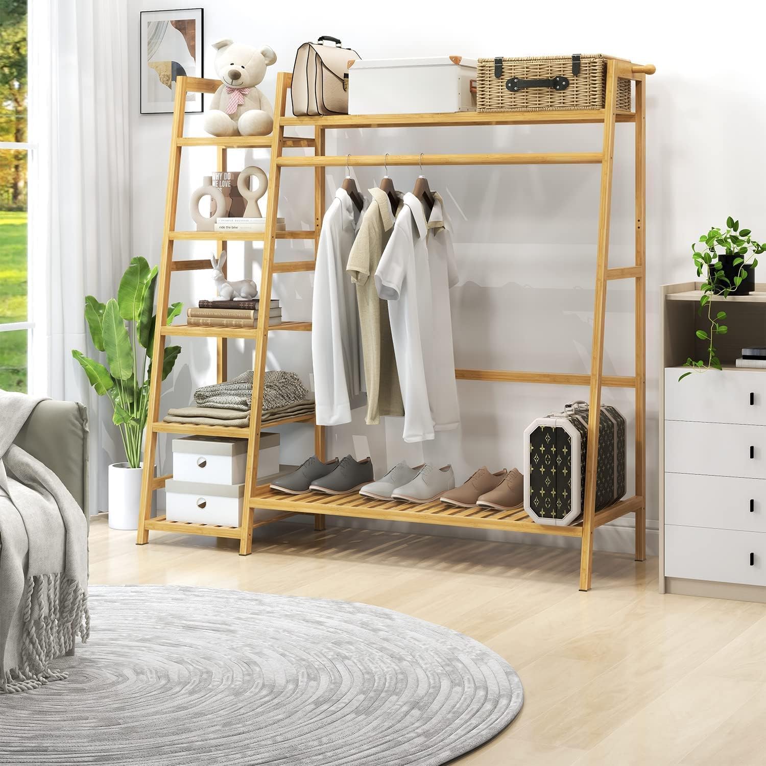 Perchero de ropa extra grande organizador de ropa con estantes de almacenamiento de 7 niveles con gancho para colgar
