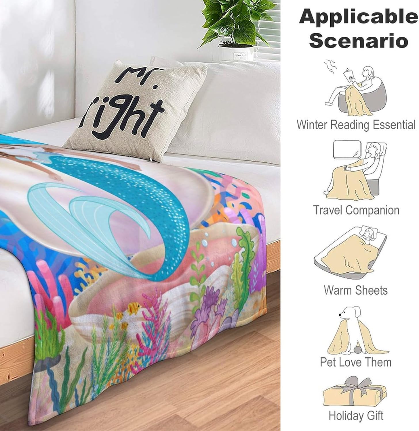 Artsadd Manta personalizada con nombre para niños, manta de foto personalizada, regalos de sirena para niñas, manta personalizada de sirena para