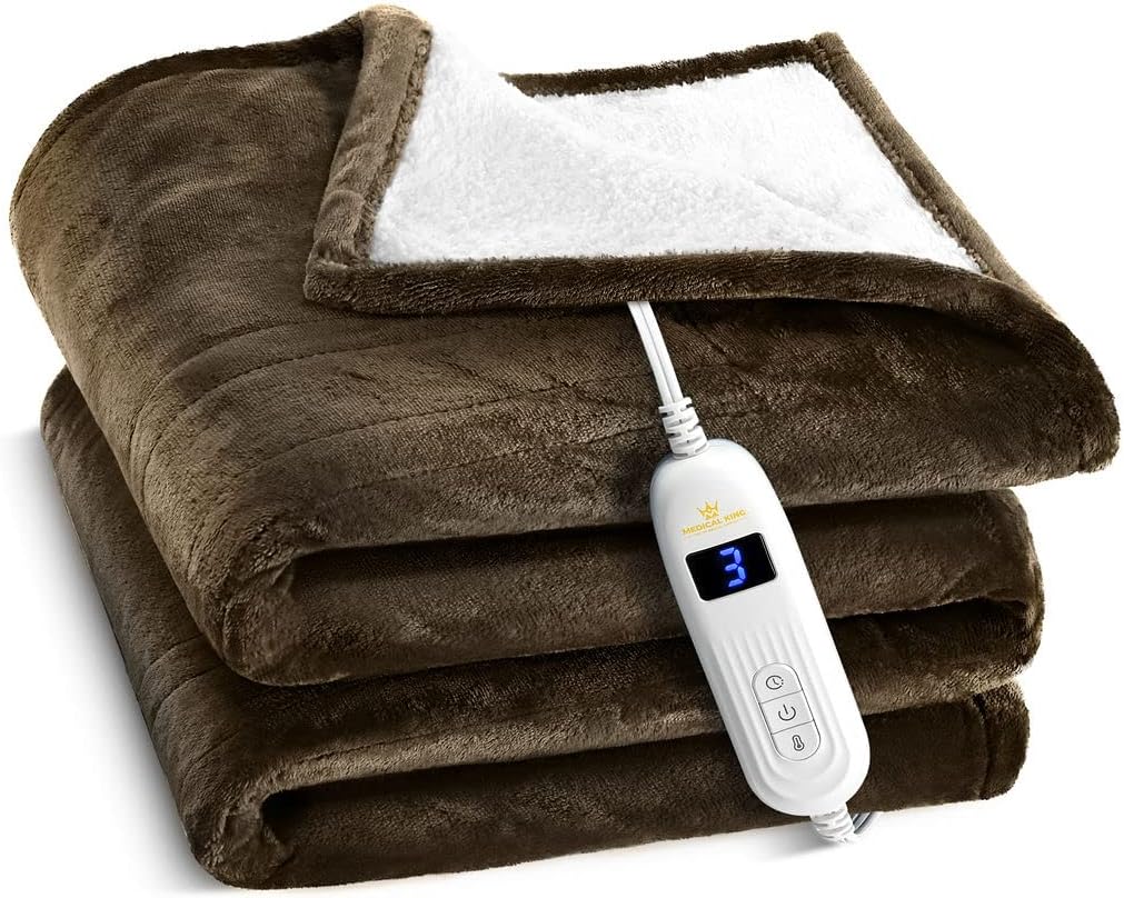Medical king Manta térmica, lavable a máquina, extremadamente suave y cómoda, manta eléctrica, calentamiento rápido con controlador de mano, 10