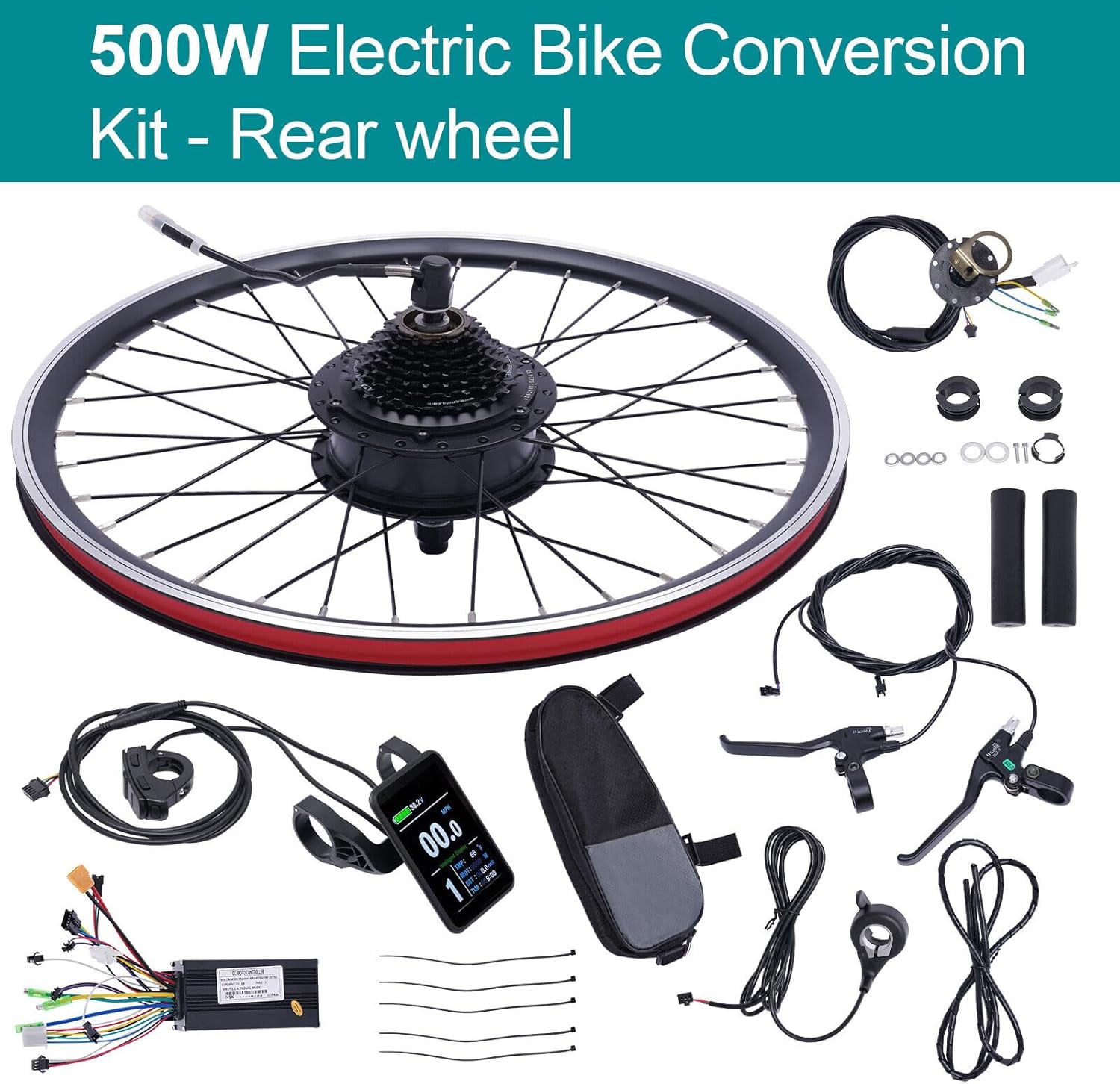 Kit de conversión de bicicleta eléctrica de 24 pulgadas, rueda delantera y trasera, kit de conversión de motor de bicicleta eléctrica de 36 V 500 W,