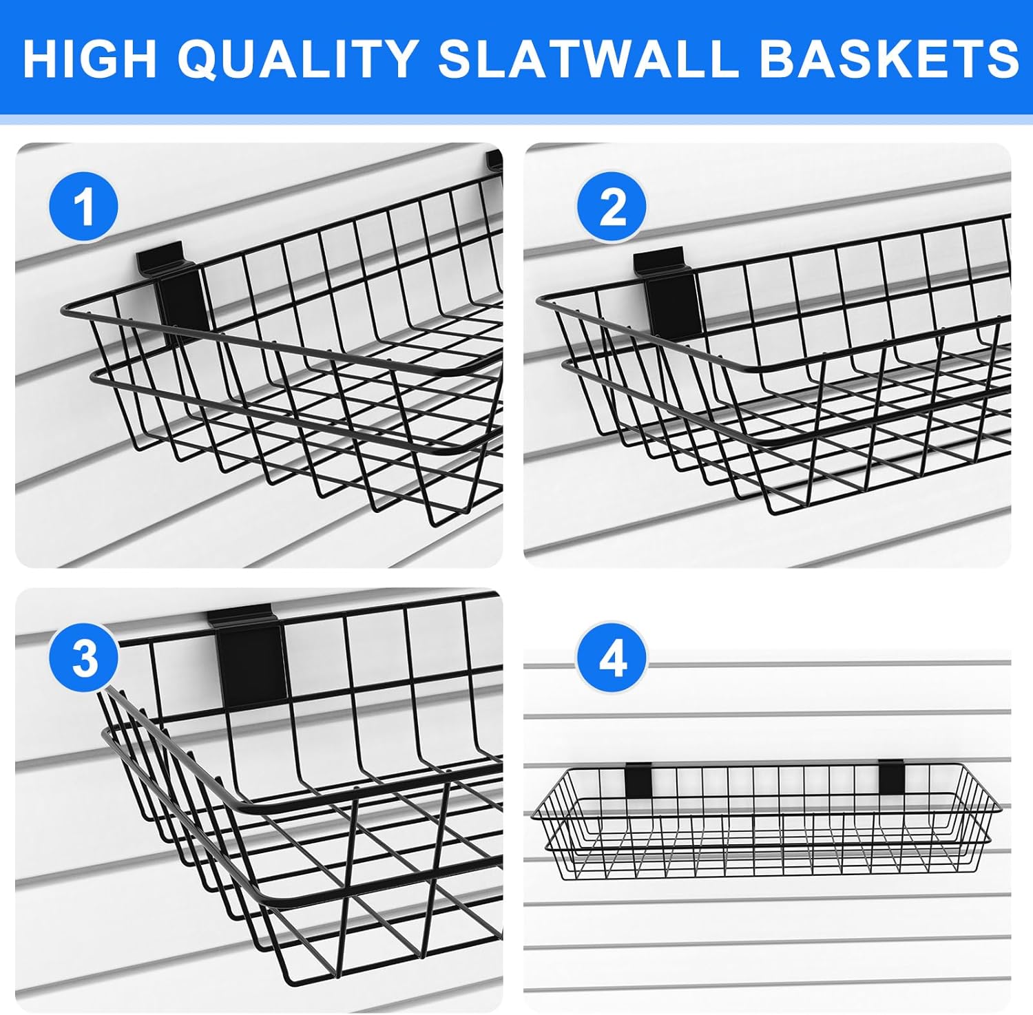 Paquete de 2 cestas de pared de listones extra grandes, 24 x 12 x 4 pulgadas, cesta de alambre colgante para pared de PVC con listones de metal