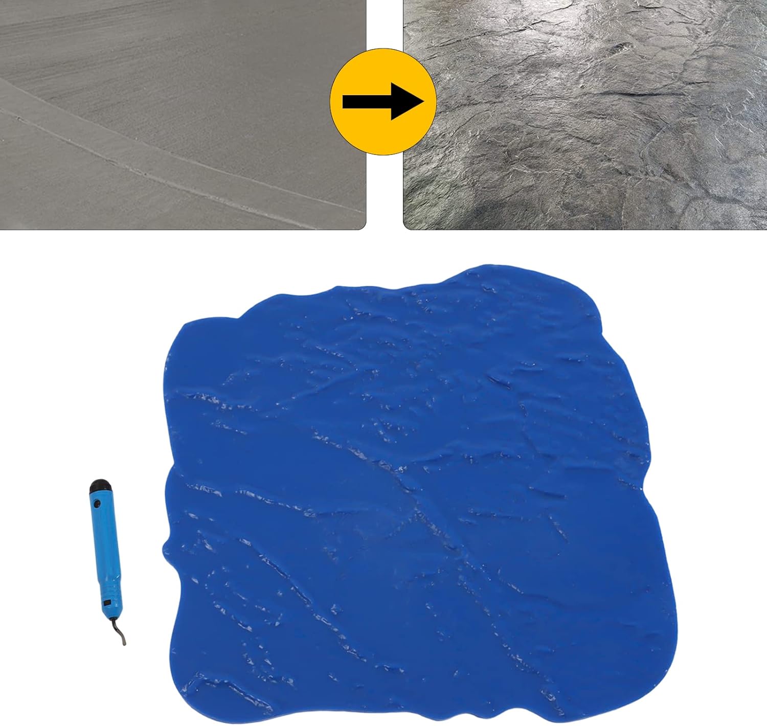 Alfombrilla de sello de hormigón sin costuras, piel texturizada de hormigón sin costuras, patrón de pizarra delgada fracturada, 36 “x 36”