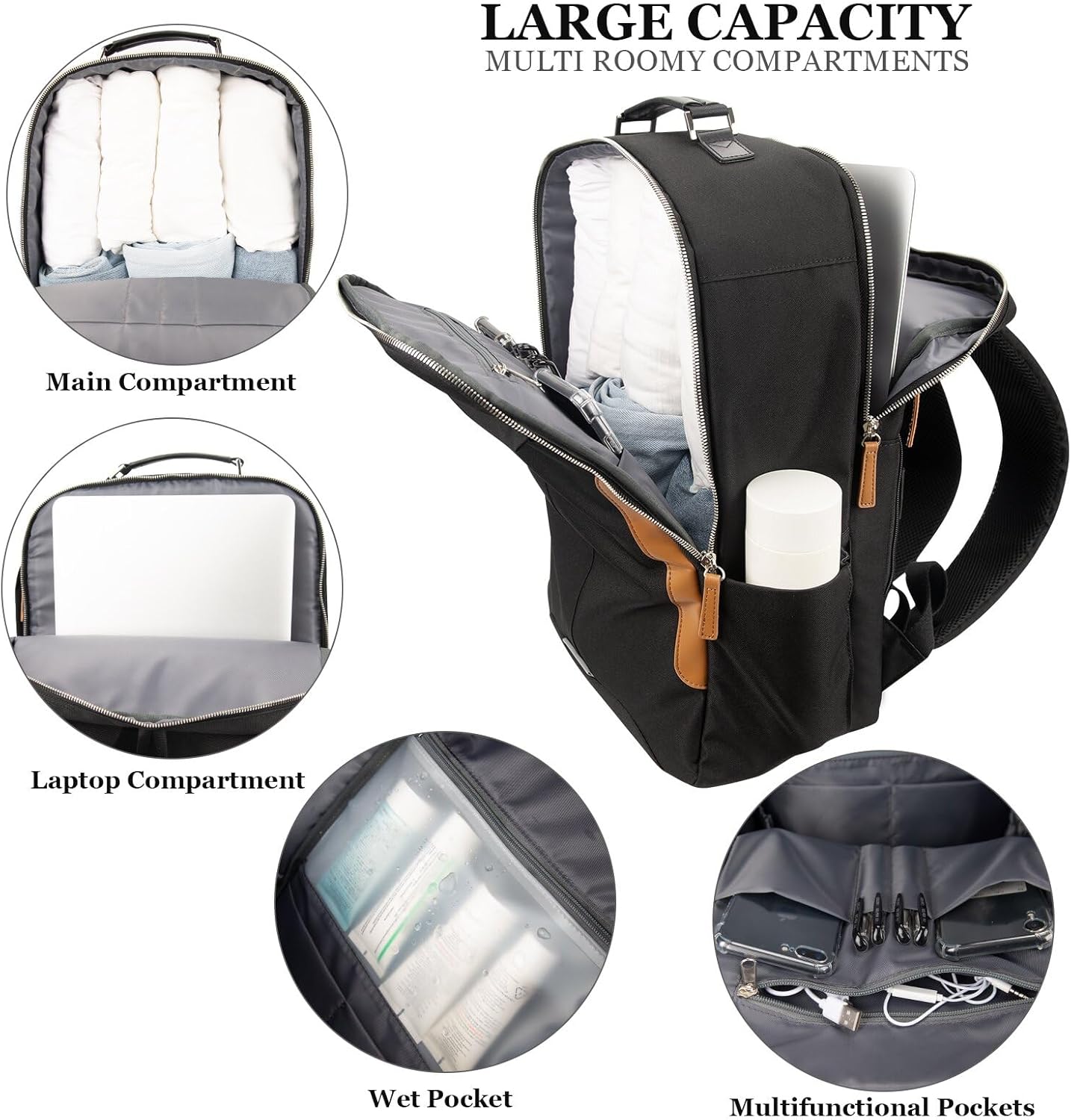 Hp hope Mochila para laptop, mochila de viaje para mujeres y hombres con puerto de carga USB y tipo C, Negro Actualización