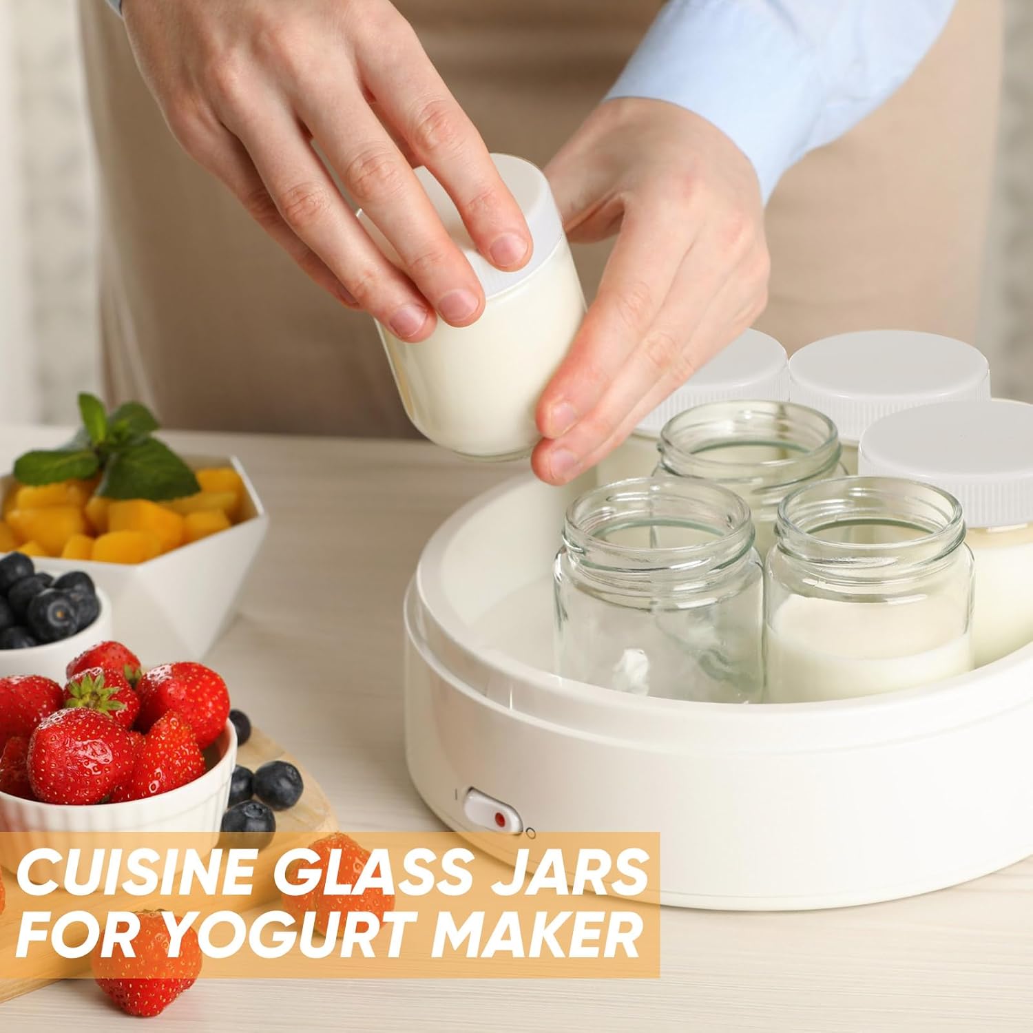 16 tarros de vidrio transparente con tapas de plástico para yogur, tarros de vidrio reutilizables para conservas de yogur, tarros de yogur para