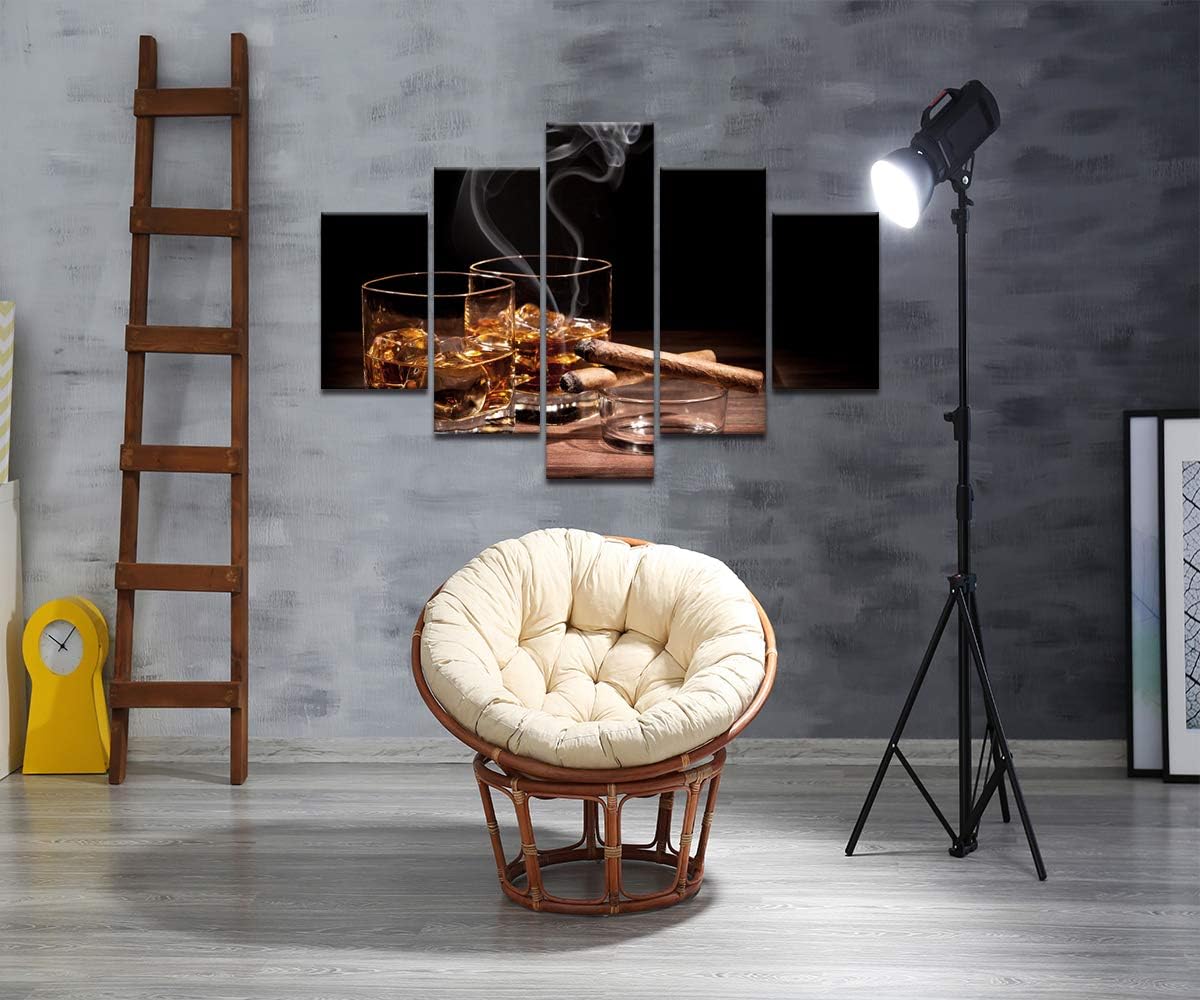 Lienzo decorativo para pared, pintura de cigarros y vino, copa de vino, whisky, cigarrillo, imagen, 5 paneles, licor bodegón, pósters, impresiones