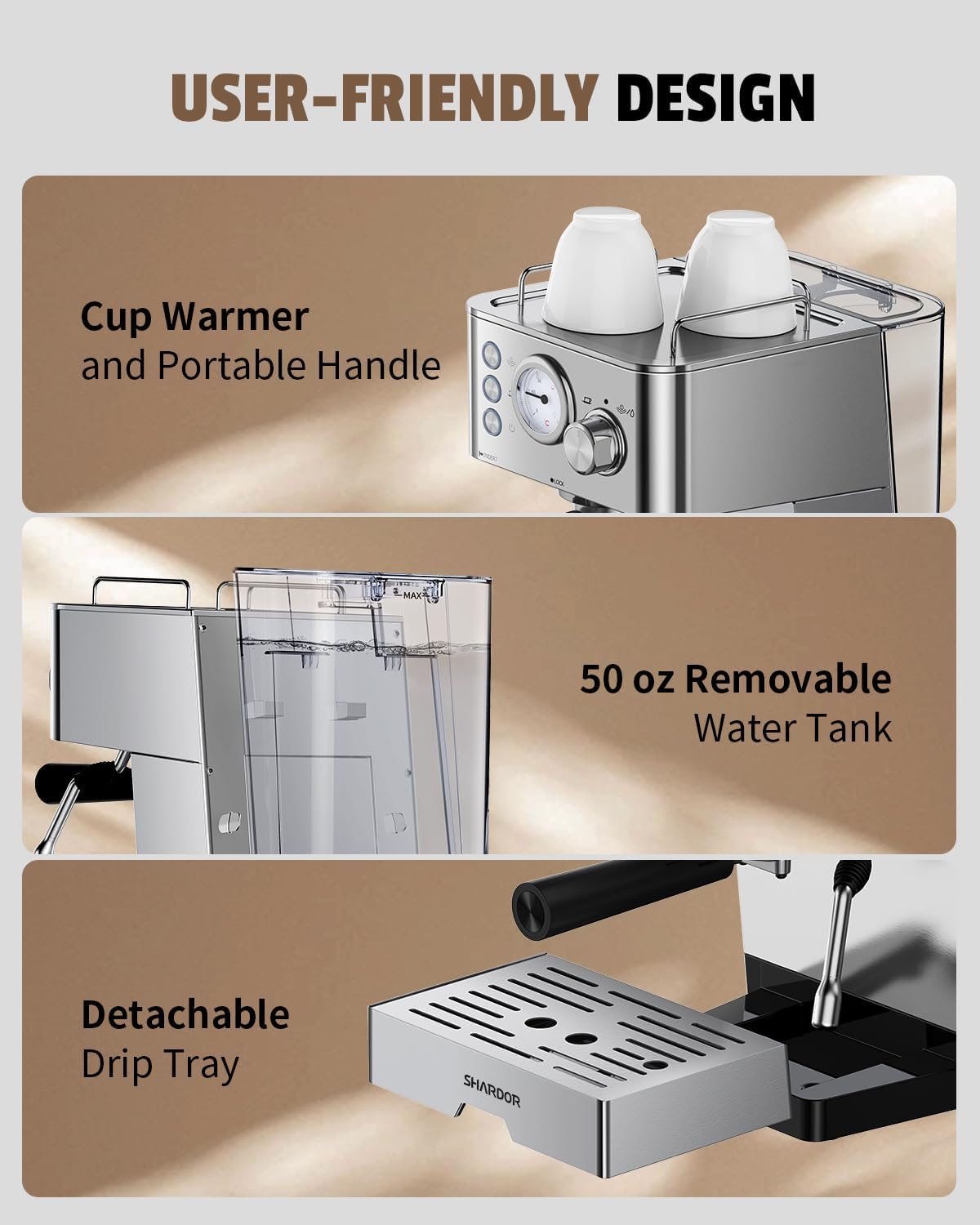 SHARDOR Máquina de café expreso, 15 bares, de calentamiento rápido, con espumador de leche, máquina manual de café con leche y capuchino para el