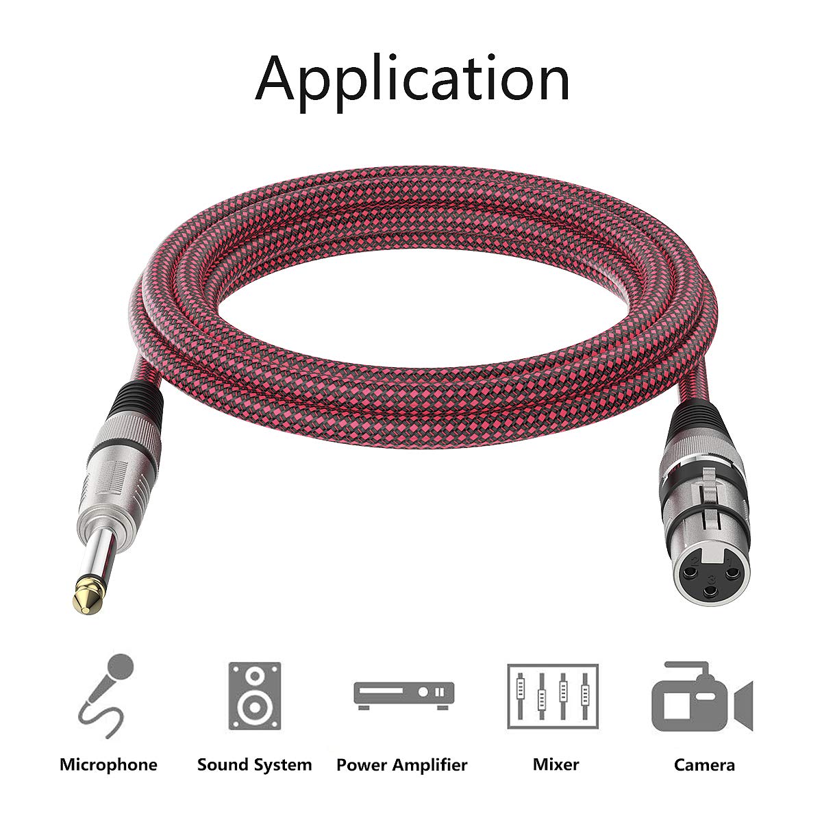 Cable XLR hembra a 14 TS de 15 pies, cable de micrófono trenzado de nailon BIFALE TS de 0.250 in, cable de micrófono desequilibrado, cable de