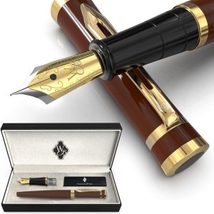 Wordsworth & Black Juego de pluma estilográfica, puntas medianas y extrafinas doradas de 18 quilates, 6 cartuchos de tinta y convertidor de recarga, Wordsworth & Black Juego de pluma estilográfica, puntas medianas y extrafinas doradas de 18 quilates, 6 cartuchos de tinta y convertidor de recarga,