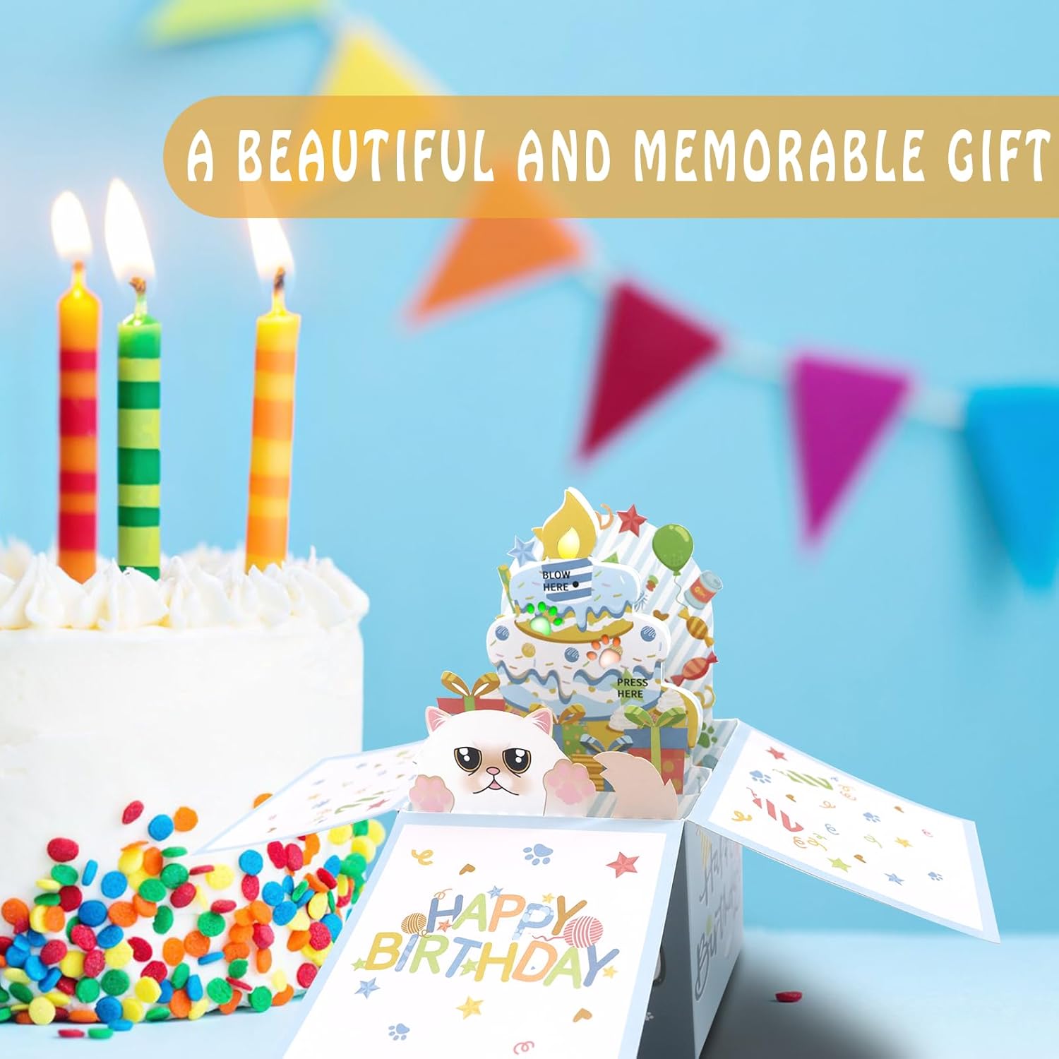 DTESL Tarjetas de cumpleaños divertidas 3D desplegables, tarjeta de cumpleaños de gato persa 3D para mujeres, tarjetas de felicitación de mamá o