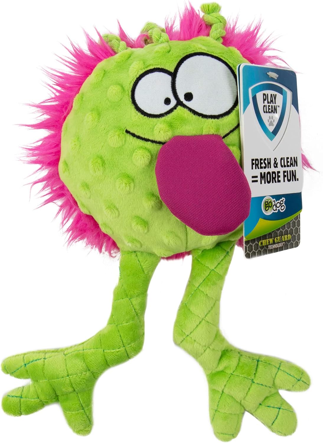 goDog PlayClean Germs – Juguete chirriante de peluche para perros con aceites esenciales que eliminan el olor, tecnología Chew Guard, lima, pequeño