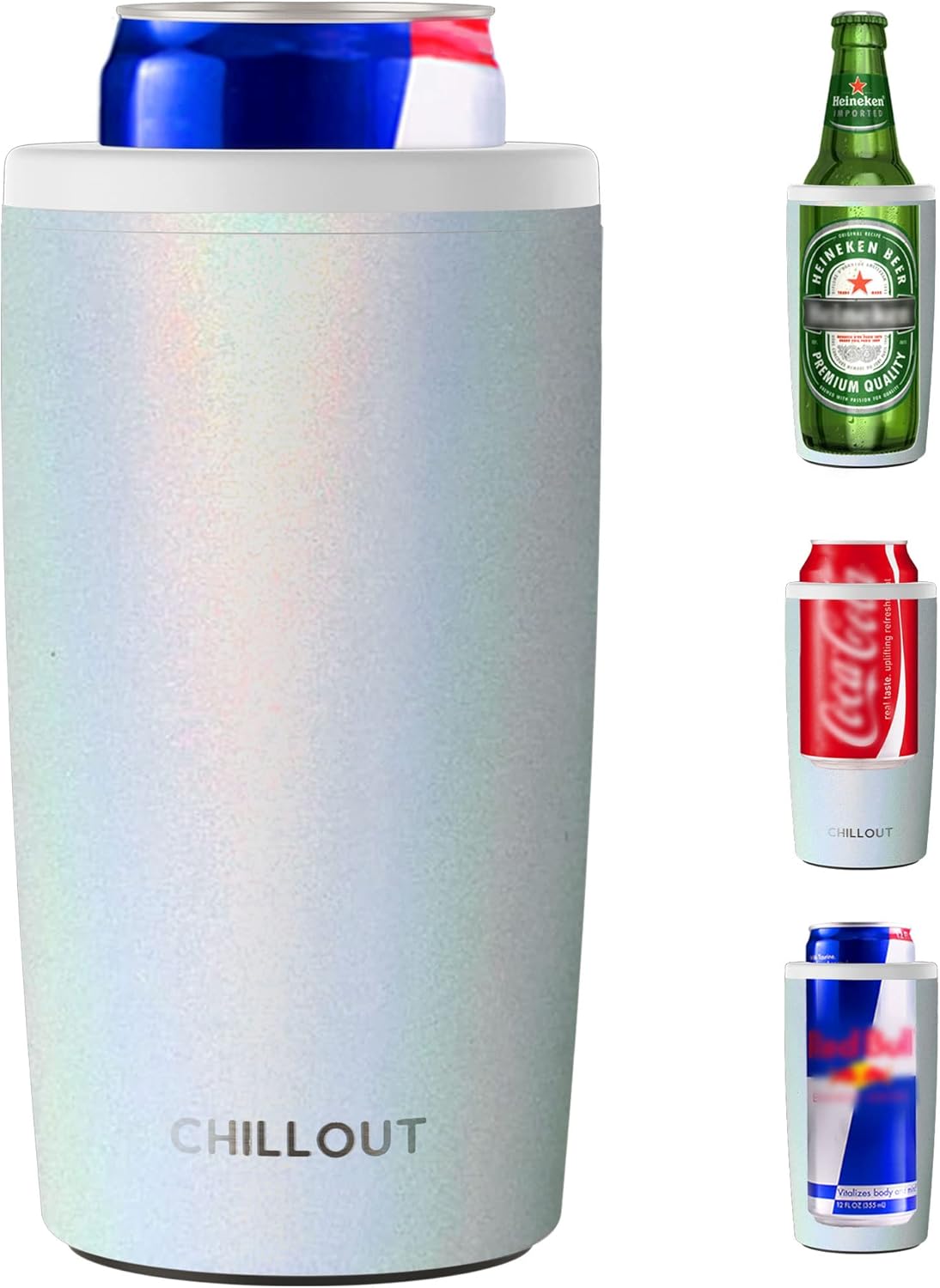 CHILLOUT LIFE Skinny – Enfriador de latas para latas delgadas y botellas de cerveza de 12 onzas estándar o altas  Enfriador de latas universal 4 en