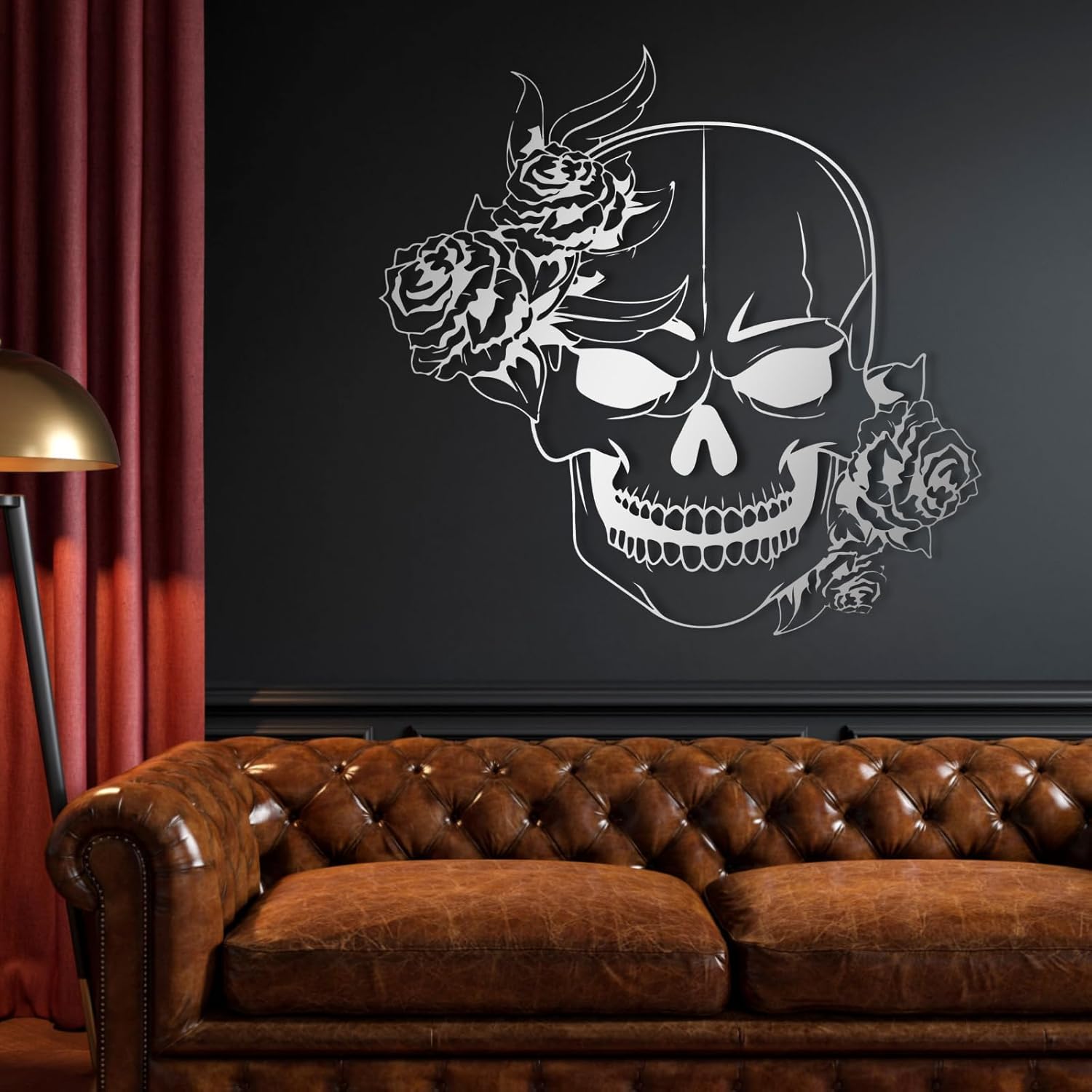 Arte de pared de metal con calavera de azúcar, arte de pared de metal gótico, arte de pared de metal esqueleto, decoración de pared de metal de