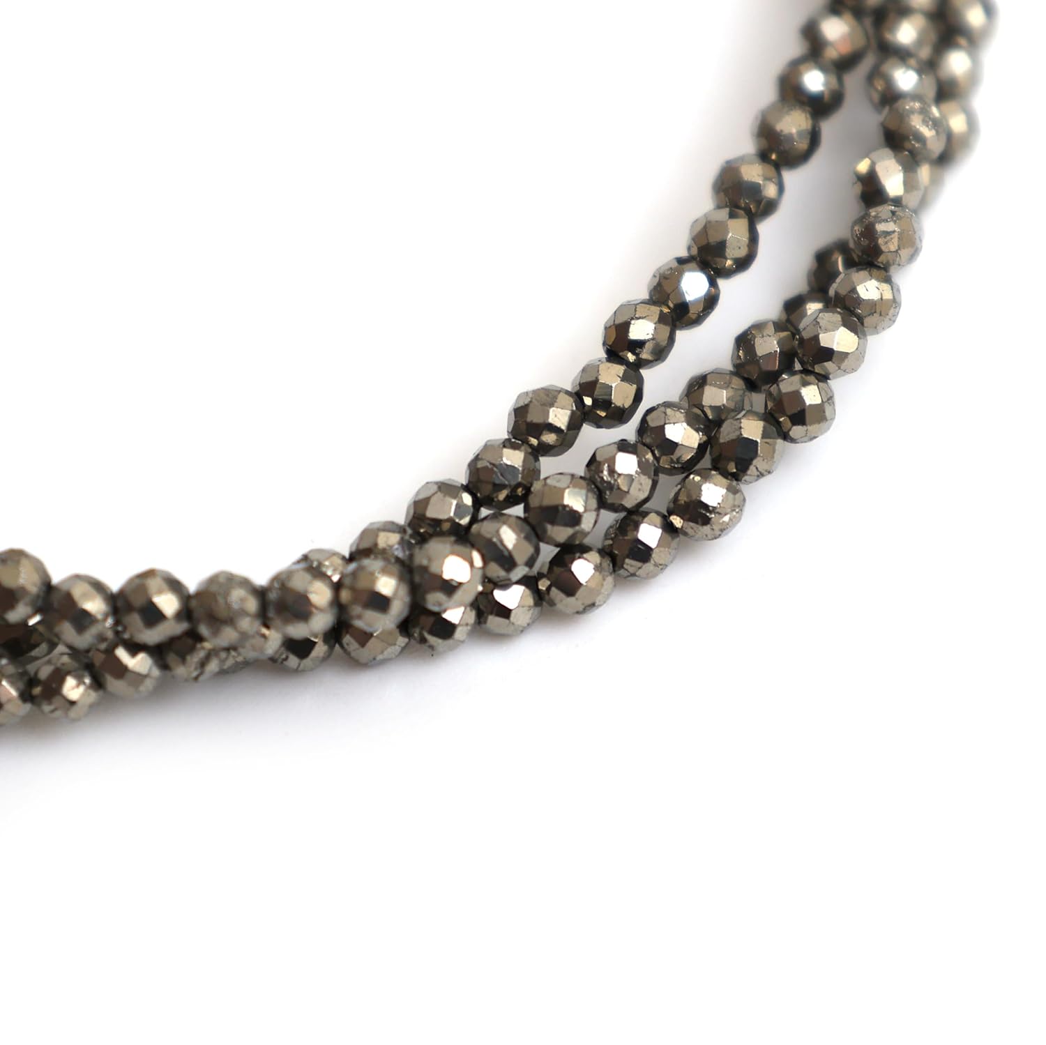 Gempires Pyrite 3 Layered Beaded Bracelet, Faceted Beads, Birthstone Healing Crystals, Gift for Her, 14k Gold Plated Jewelry for Women, 8 inch