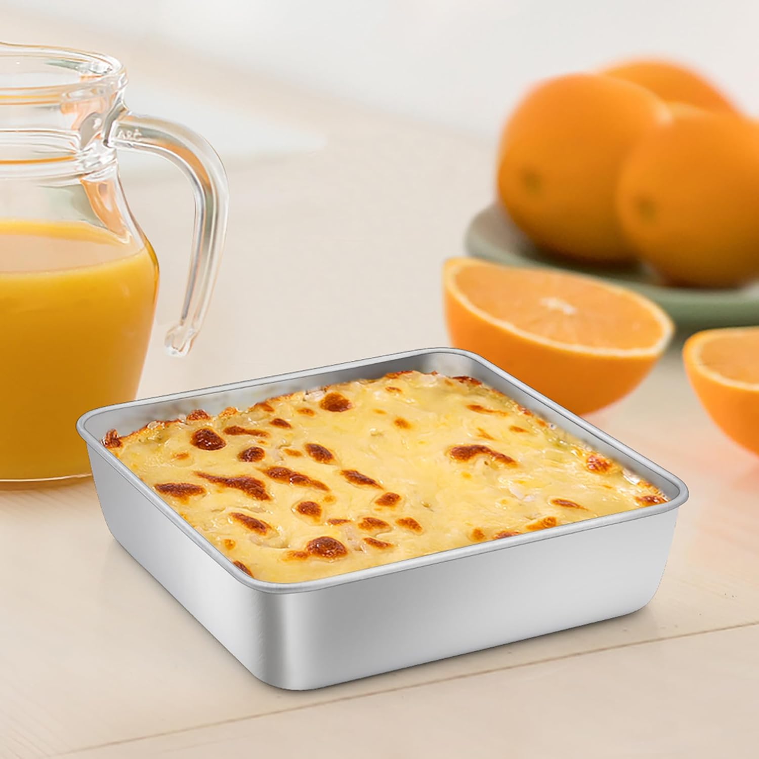 TeamFar Molde cuadrado para tartas de 6 pulgadas, molde cuadrado de acero inoxidable para brownie de lasaña, saludable y resistente, apto para