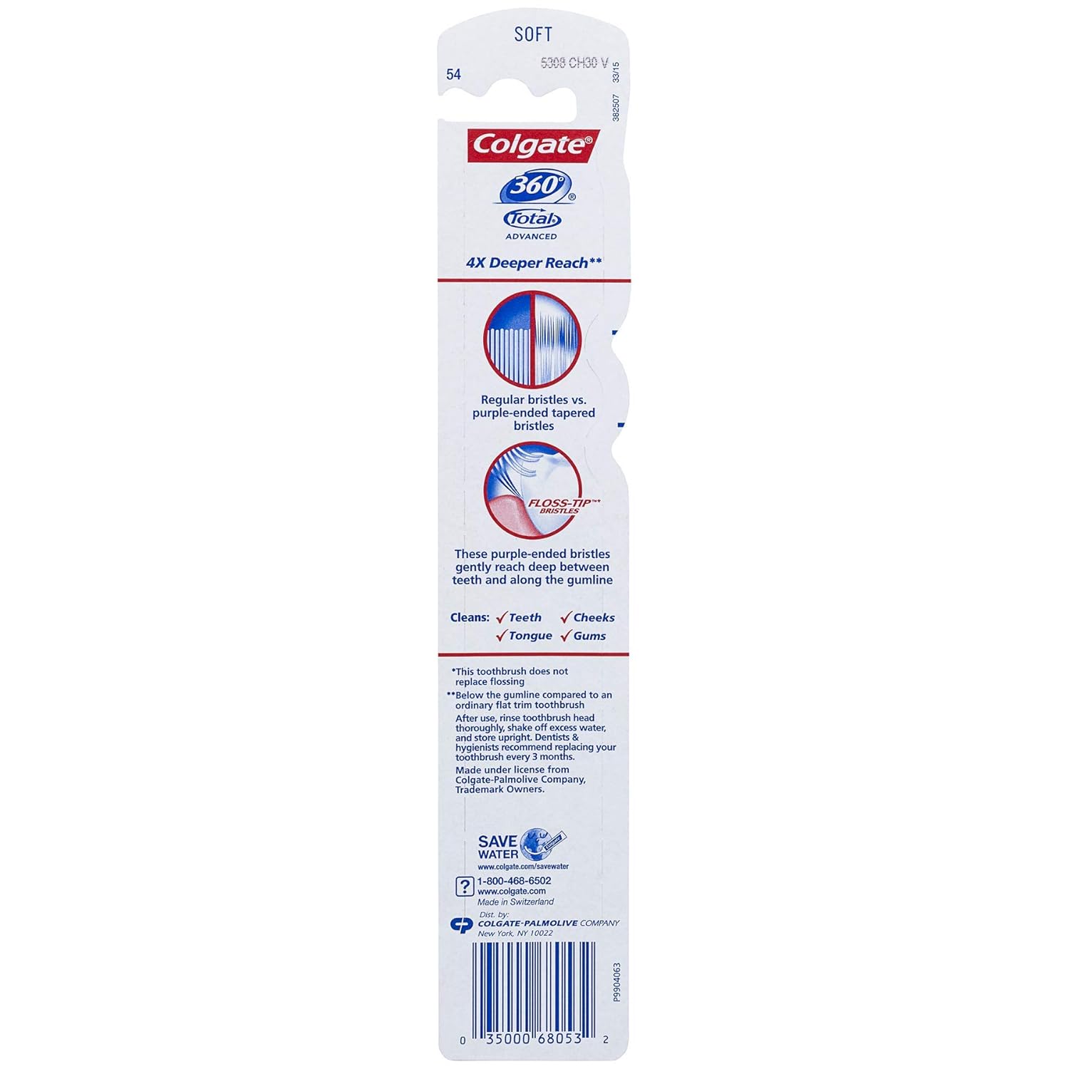 Colgate 360 Total Advanced – Cepillo de dientes con punta de hilo dental, color negro y azul, alimentado por energía solar, unisex para adultos