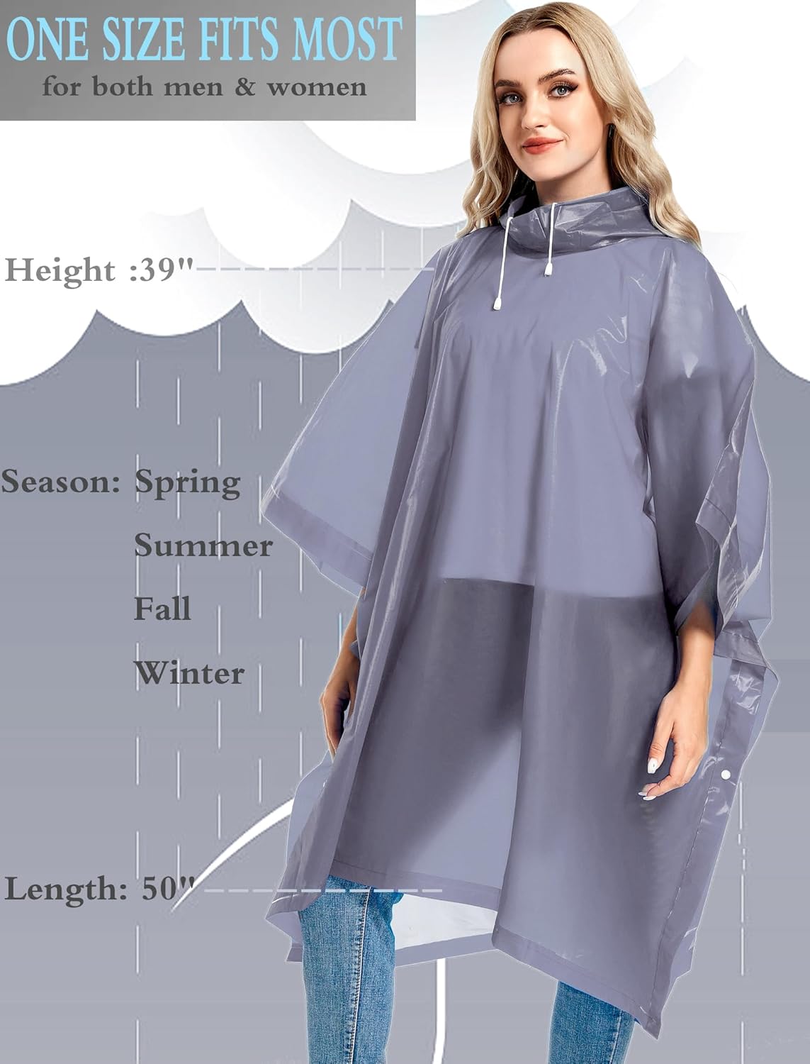 Borogo Paquete de 2 ponchos de lluvia para adultos, reutilizables, impermeables, de supervivencia, emergencia, resistente, con capucha con cordón