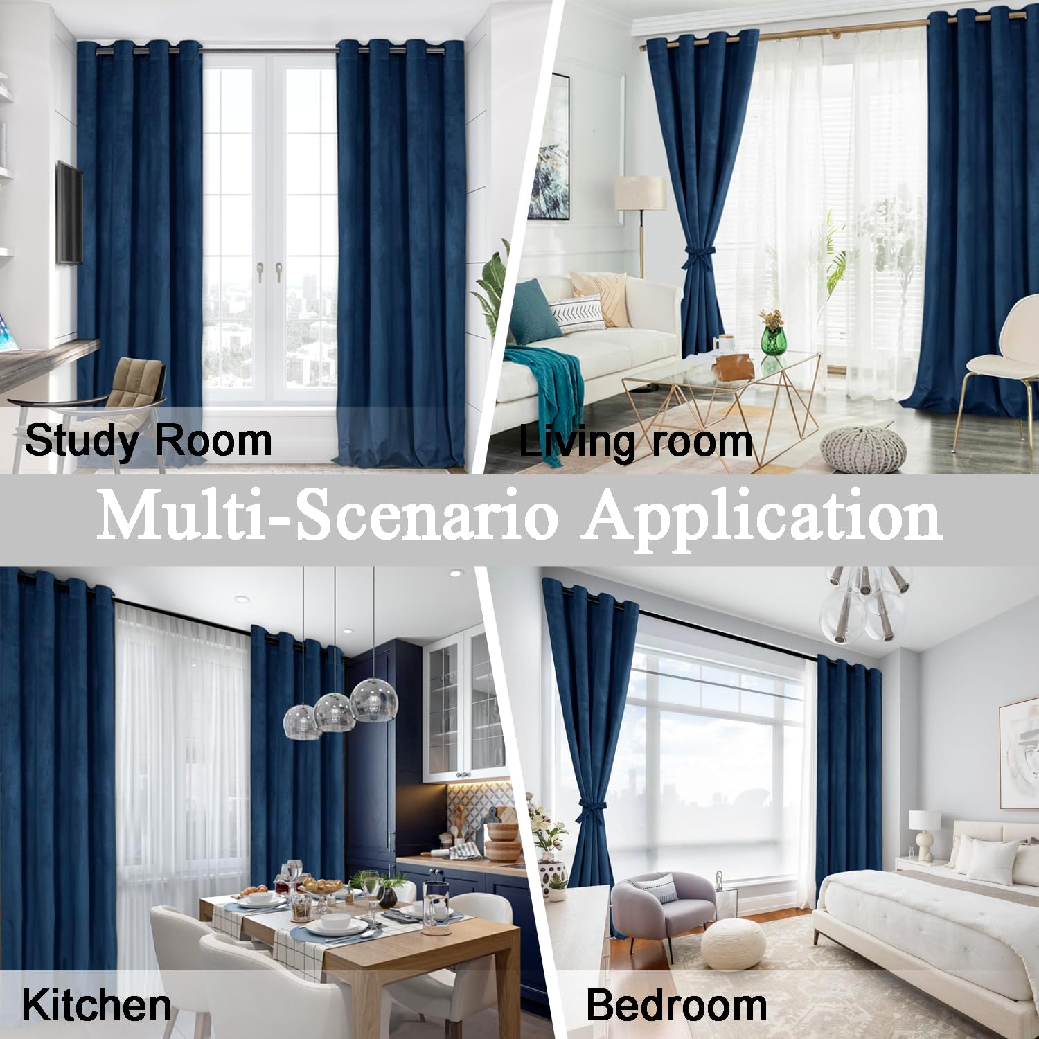 JIUZHEN Cortinas de terciopelo azul marino de 96 pulgadas de largo para sala de estar, con aislamiento térmico, para oscurecer la habitación, con