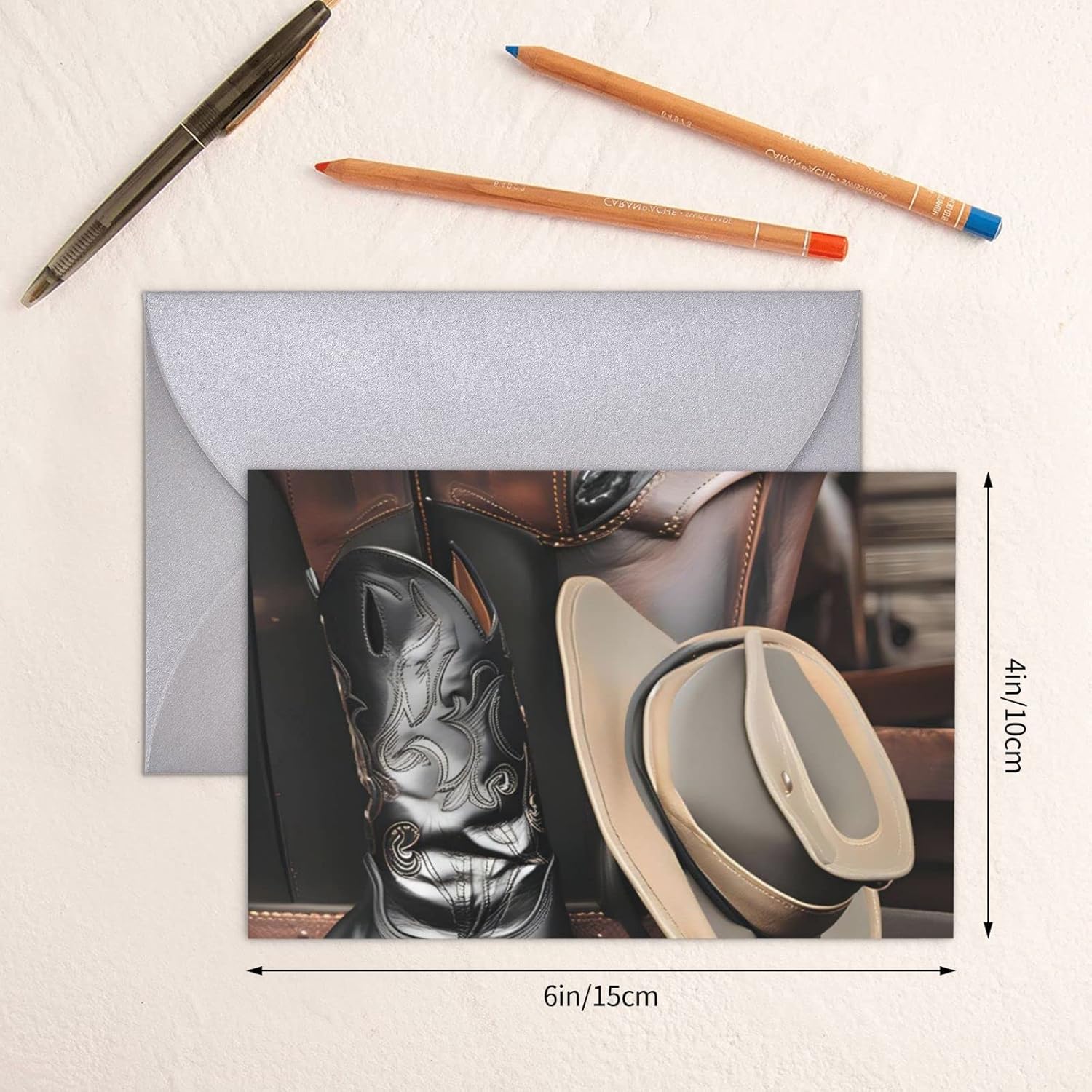 Cowboy Black Hat Western Boots – Tarjeta de felicitación de vacaciones, tarjeta de aliento para seres queridos o seres queridos, interior en blanco
