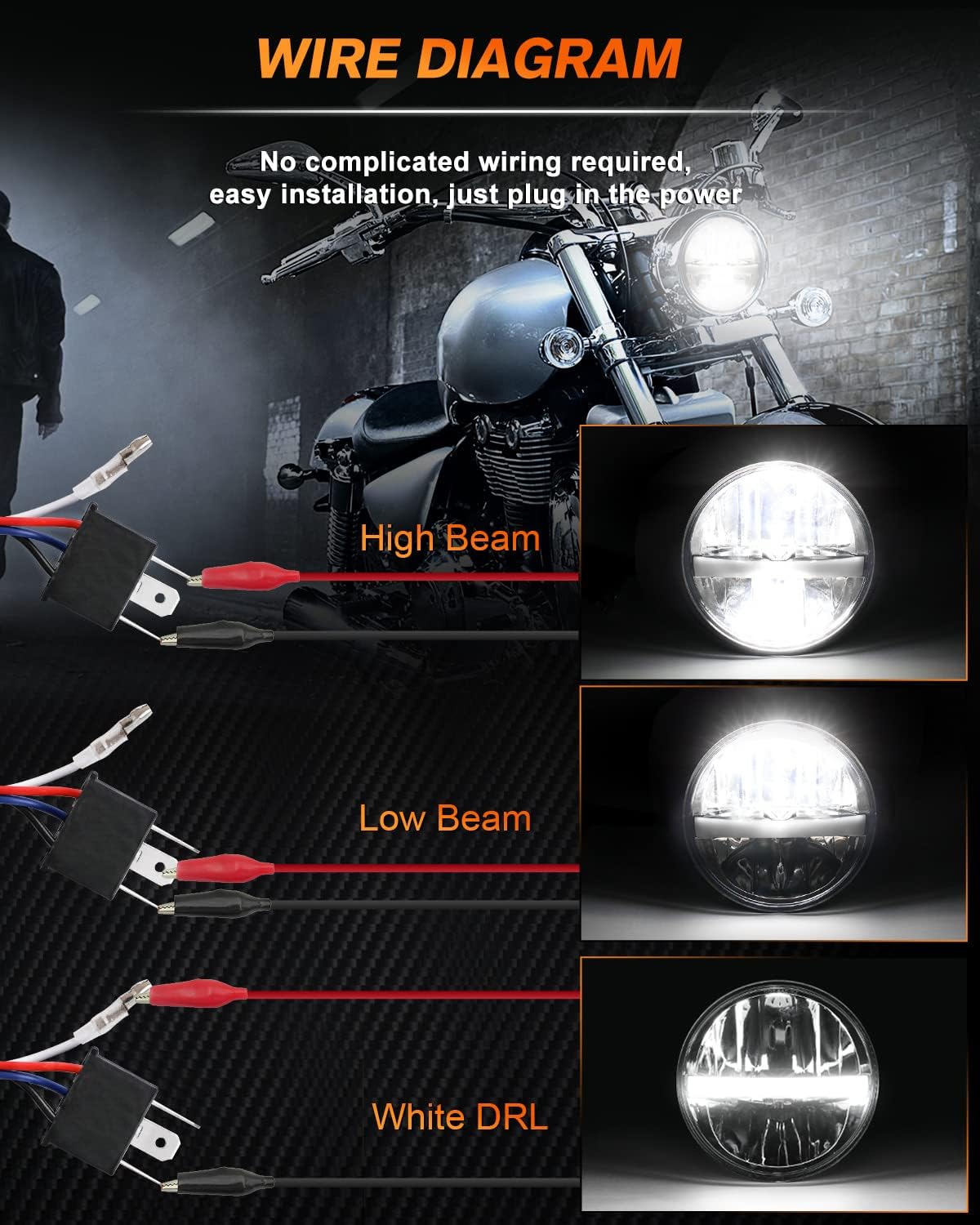 UNI-SHINE Faro LED para motocicleta de 5.75 pulgadas, 5-34 pulgadas, aprobado por DOT, con DRL de haz alto y bajo, Plug and Play Motor Bike