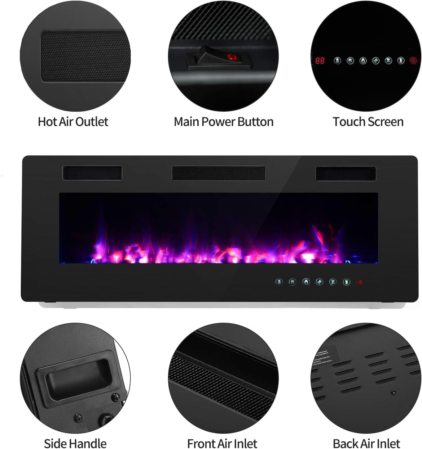 Chimenea eléctrica Finefind empotrada, ultra delgada, de 3.8 pulgadas de inserción, montada en la pared o encastrada, de fácil instalación con mando