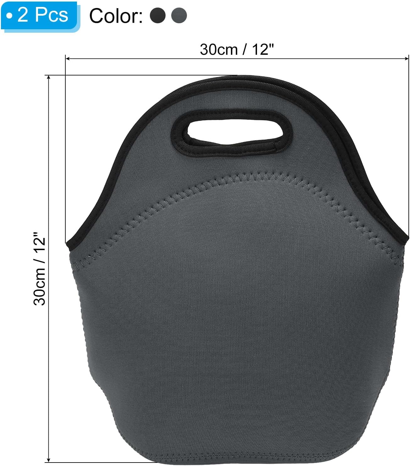 PATIKIL Bolsas de almuerzo de neopreno, paquete de 2 bolsas de almuerzo aisladas de 12 x 6 x 12 pulgadas, bolsas Bento reutilizables, bolsa térmica