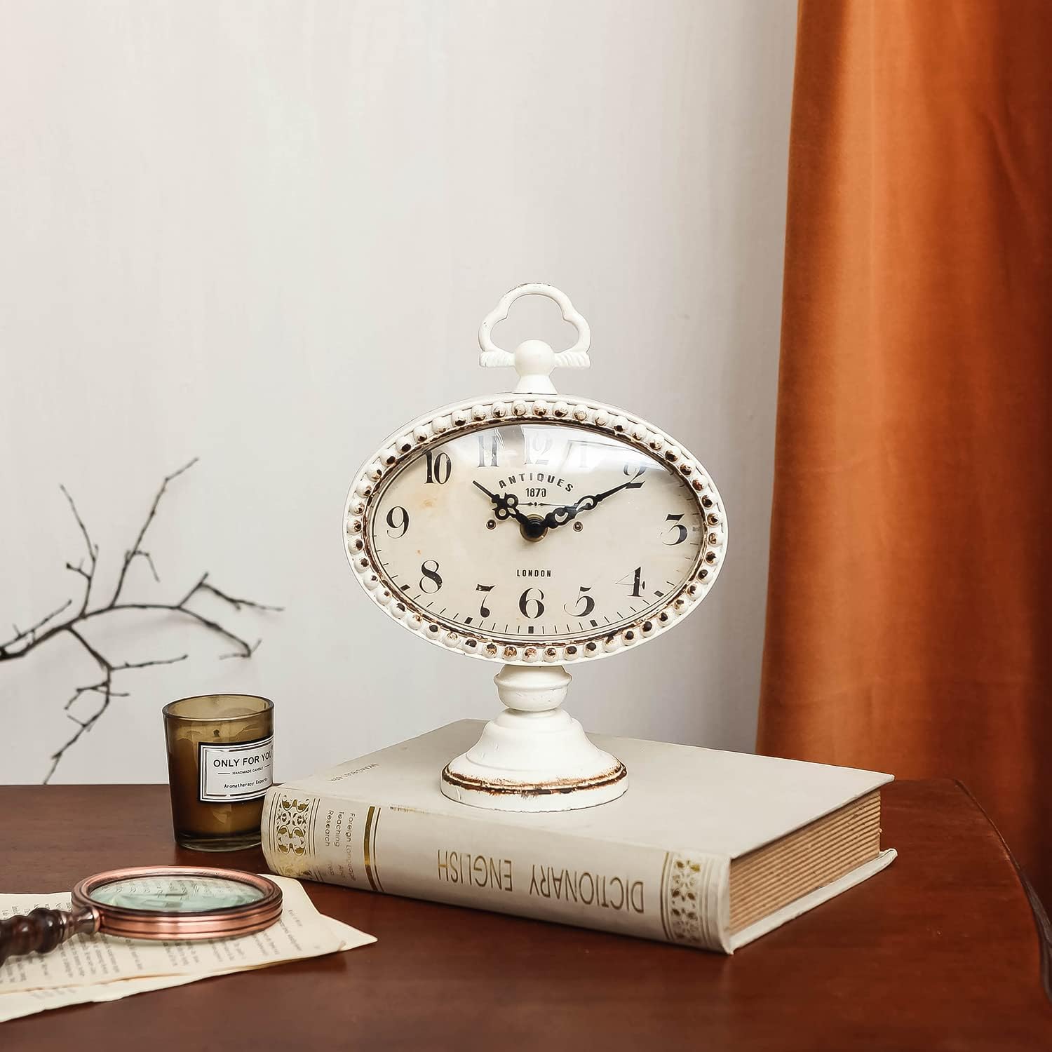 NIKKY HOME Reloj de mesa vintage con cuentas, estante silencioso de escritorio, funciona con pilas, diseño antiguo, elegante decoración del hogar