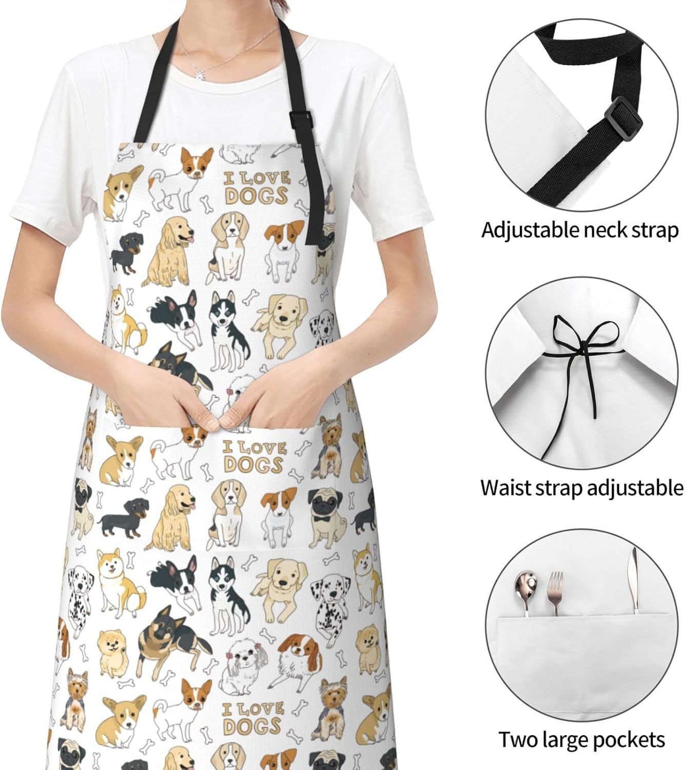 Delantal de aseo, delantal de cocina, delantal de cocina para hombres y mujeres, delantal de jardinería ajustable impermeable con 2 bolsillos