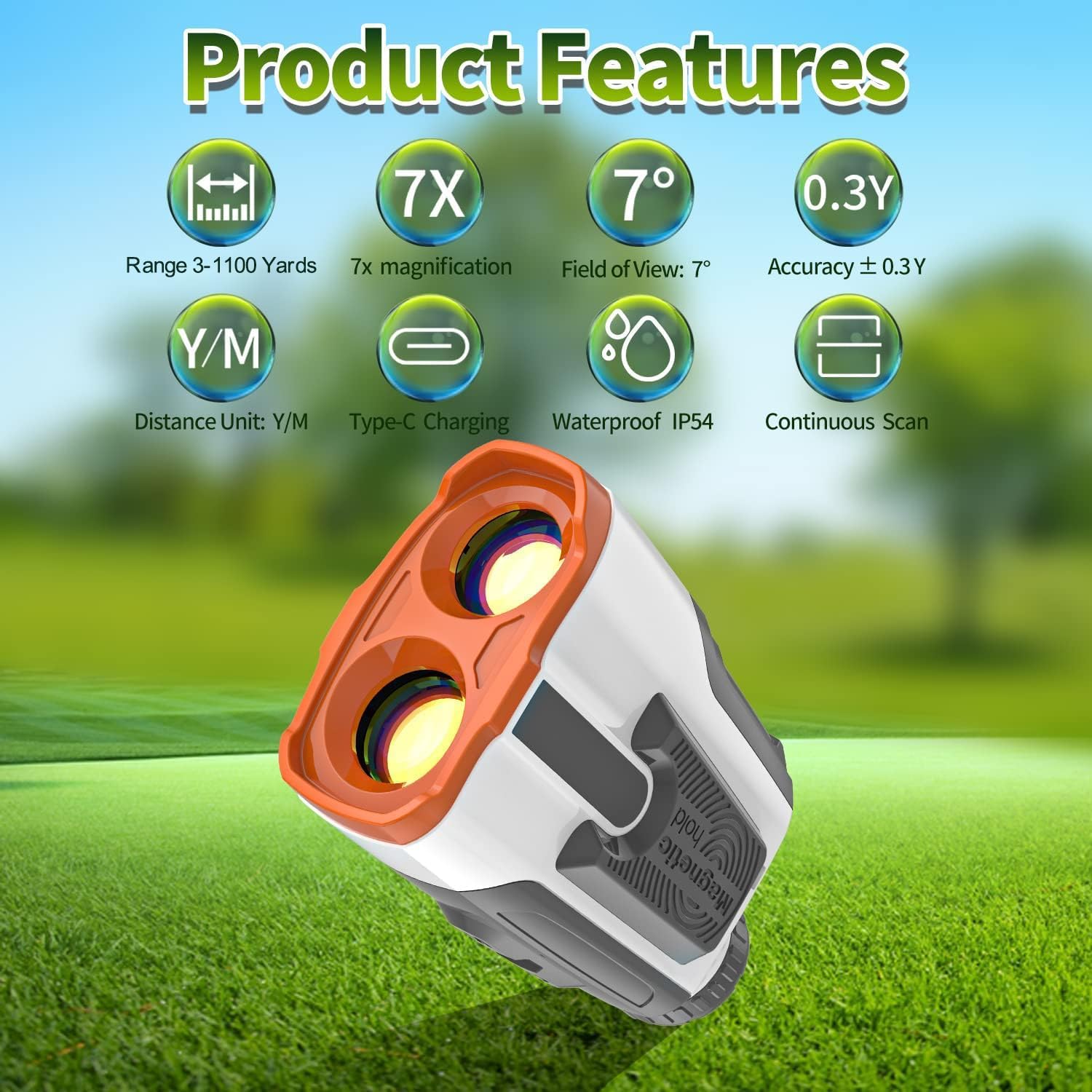 CALPOWER Telémetro de golf con pendiente  Aumento 7X 1100 yardas, telémetro de golf láser impermeable con imán  Bloqueo de bandera vibración