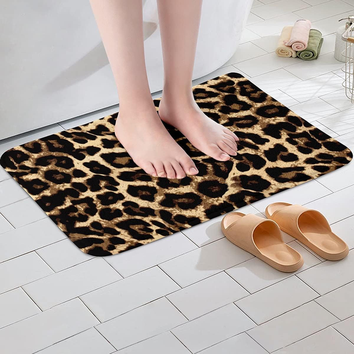 Alfombra de área con estampado de leopardo para dormitorio, África, con estampado de guepardo, absorbente, antideslizante, tapete de baño con patrón