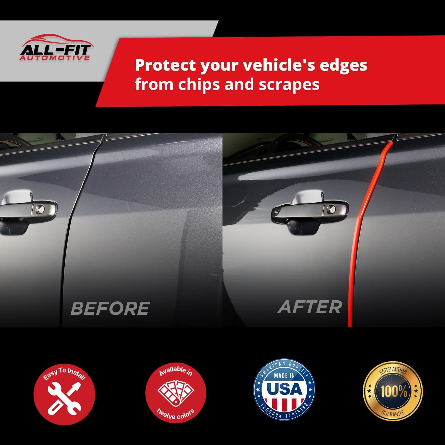 All-Fit – Protector de puerta automotriz con borde de 2 puertas, ajuste universal, fabricado en los Estados Unidos, color blanco
