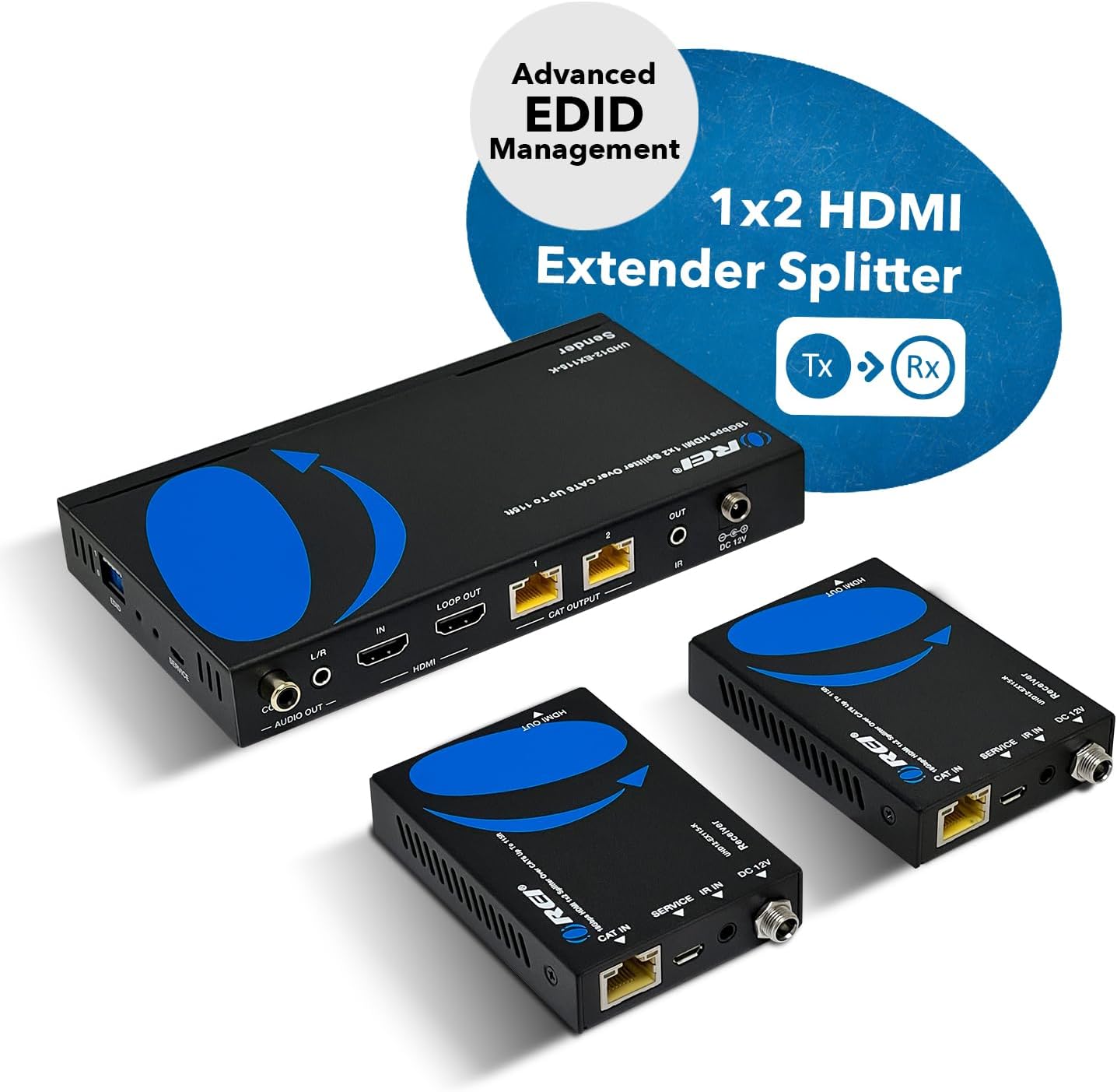 OREI Divisor extensor HDMI 1×2 4K por cable múltiple a través de un solo cable CAT67 4K 60Hz 444 HDCP 2.2 con gestión EDID remota IR – hasta 115