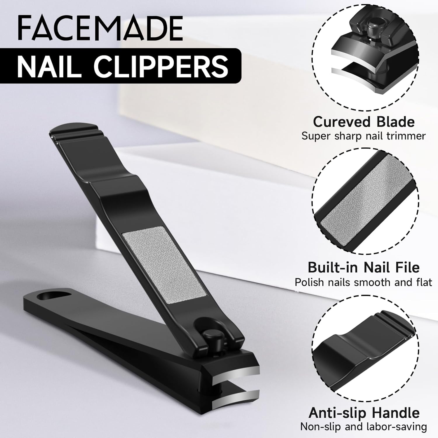 FACEMADE Juego de 2 cortaúñas de acero inoxidable afilado de alta calidad con estuche de lata de viaje resistente, kit de manicura profesional para