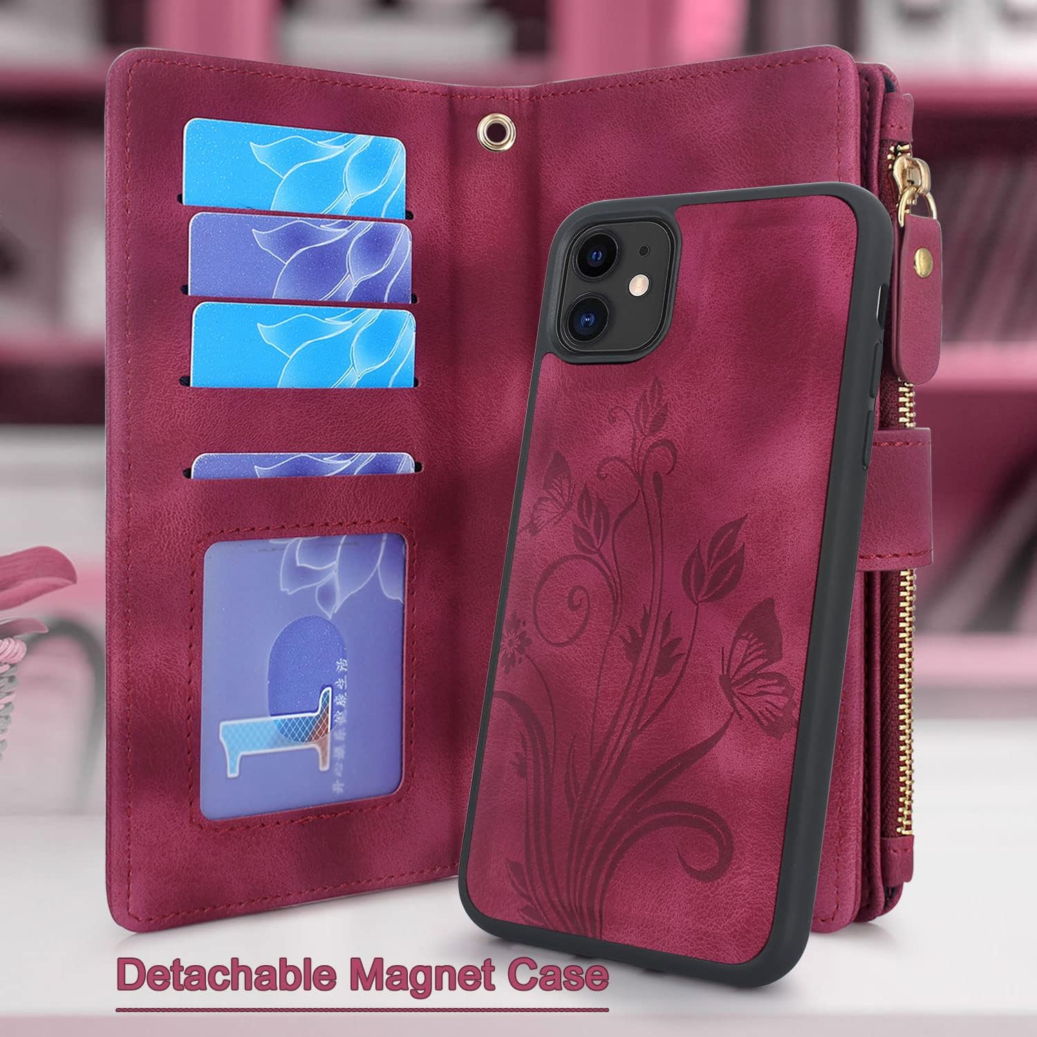 Lacass Funda compatible con iPhone 11 de 6.1 pulgadas ranura para tarjeta Soporte para dinero en efectivo para tarjetas de identificación, bolsillo