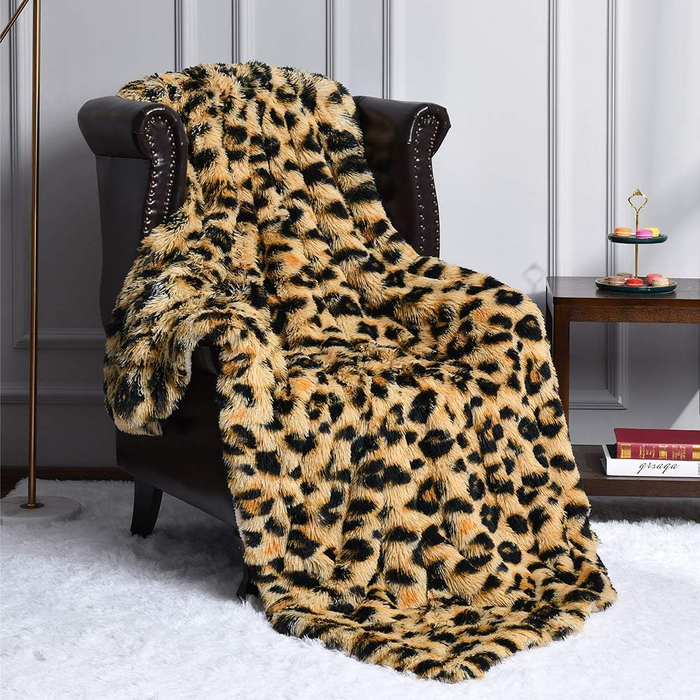 HOMORE Manta esponjosa de leopardo, manta de felpa con estampado de guepardo, manta de cama suave de piel sintética para sofá, silla decorativa,