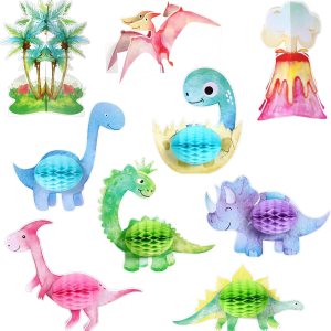 Hotop 9 piezas de centro de mesa de dinosaurio en acuarela rosa para fiesta de dinosaurio pequeño, suministros de cumpleaños, decoración de baby Hotop 9 piezas de centro de mesa de dinosaurio en acuarela rosa para fiesta de dinosaurio pequeño, suministros de cumpleaños, decoración de baby