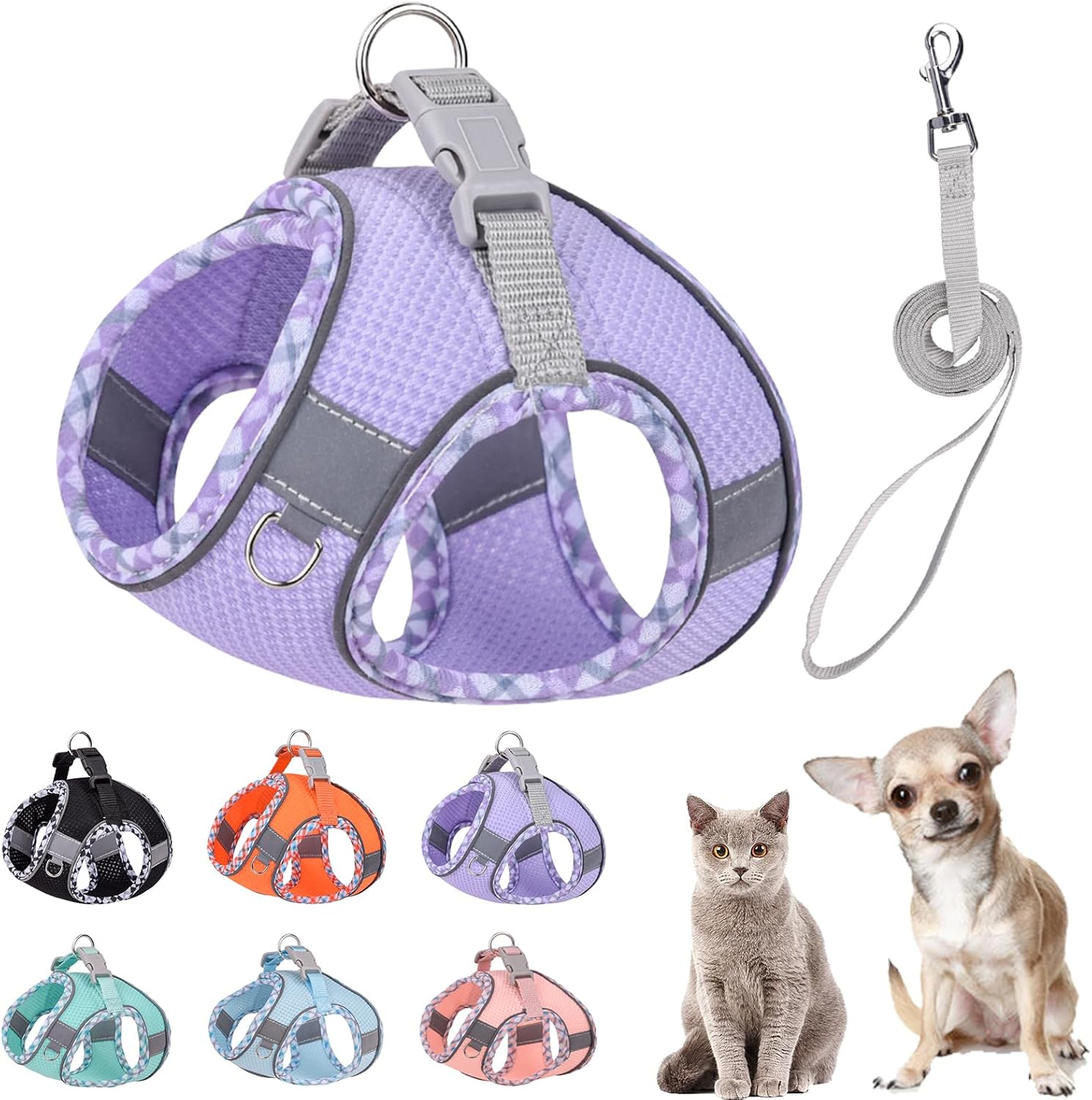 Lindo arnés a cuadros para perros pequeños, de malla suave, arnés y correa para perros pequeños, arnés y correa para perros pequeños, chaleco para