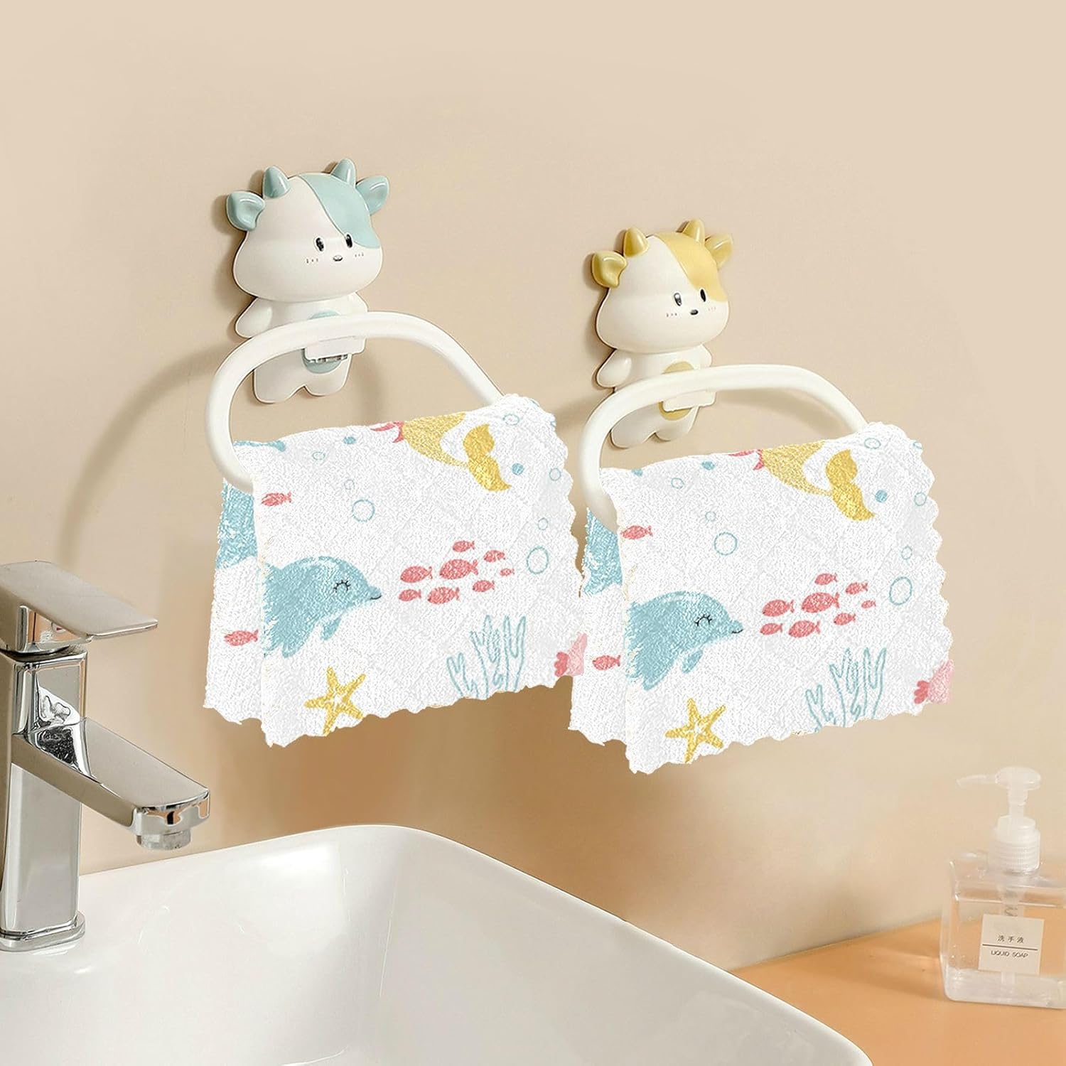 Dolphin Kawaii Mermaid Soft Decorative Microfiber Dish Drying Towel Quick Dry 6 Pack Kitchen Tea Towels for Bathroom Sink