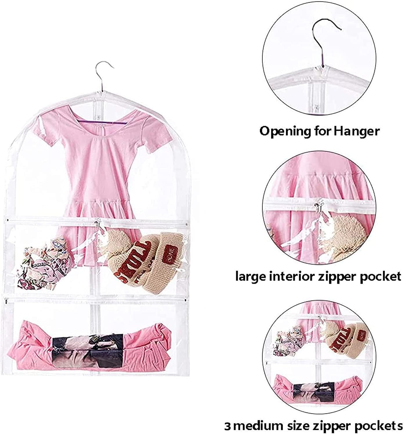 CYFC271 – Paquete de 3 bolsas transparentes para disfraz de baile, bolsa de almacenamiento de viaje plegable con cremallera completa, a prueba de
