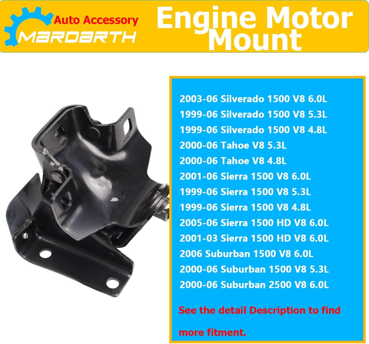 Soportes de motor izquierdo y derecho 2 piezas para 99-06 Silverado Tahoe Sierra 1500 V8 4.8L 5.3L 6.0L, reemplazar OE A2909 A2909