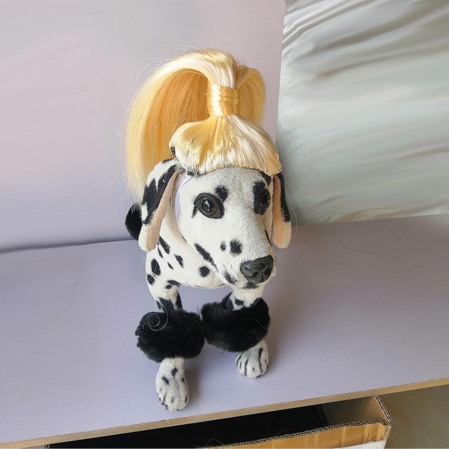 MANMAOHE Peluca rubia para mascotas, bonita peluca para mascotas con bandas elásticas ajustables, divertida peluca de cosplay para perros, gatos,