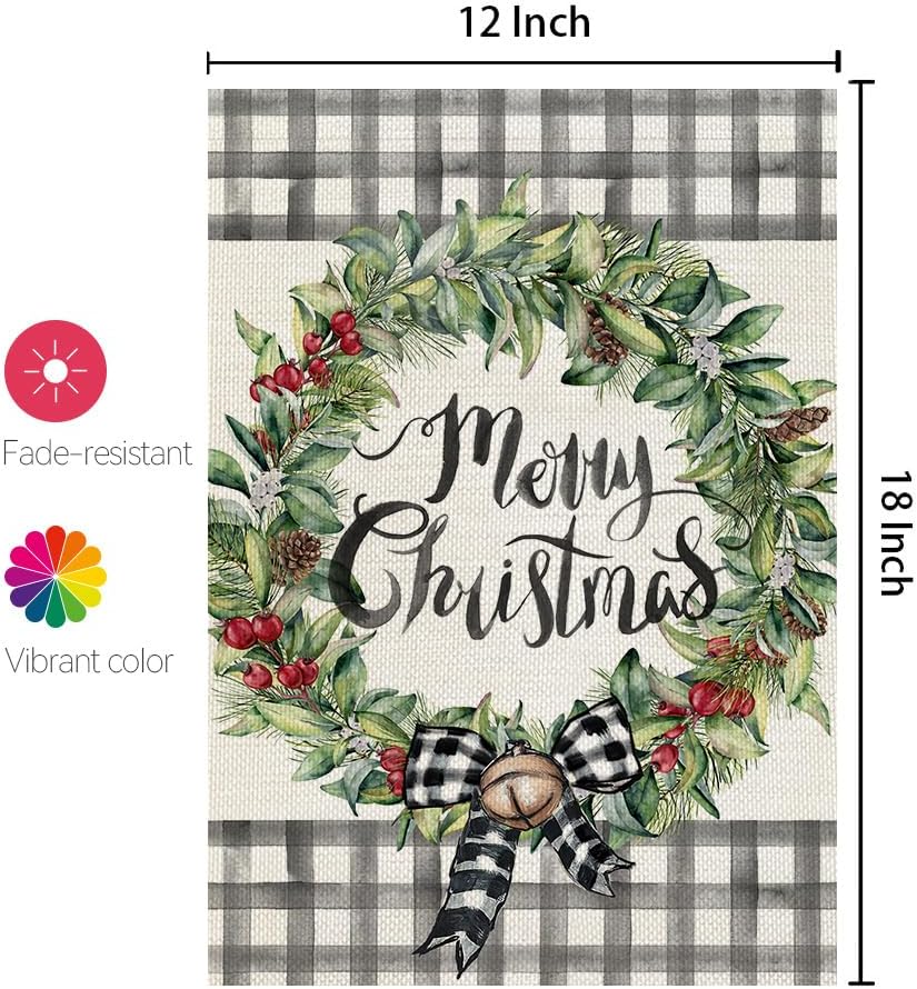 CROWNED BEAUTY Bandera de jardín de Feliz Navidad de 12 x 18 pulgadas, arpillera de doble cara para decoración de muérdago exterior CF1106-12