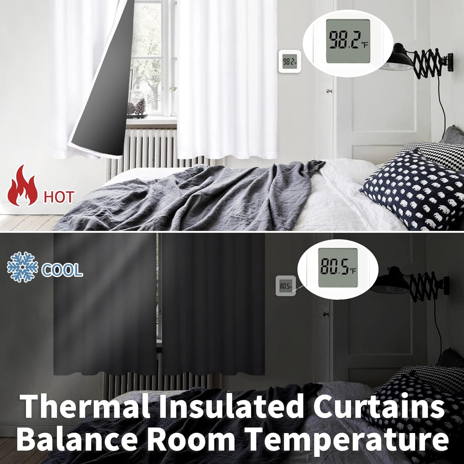 BGment – Cortinas con aislamiento térmico para habitación, 100% opacas, con forro negro, cortina de doble capa con ojales, reduce el ruido (52 x