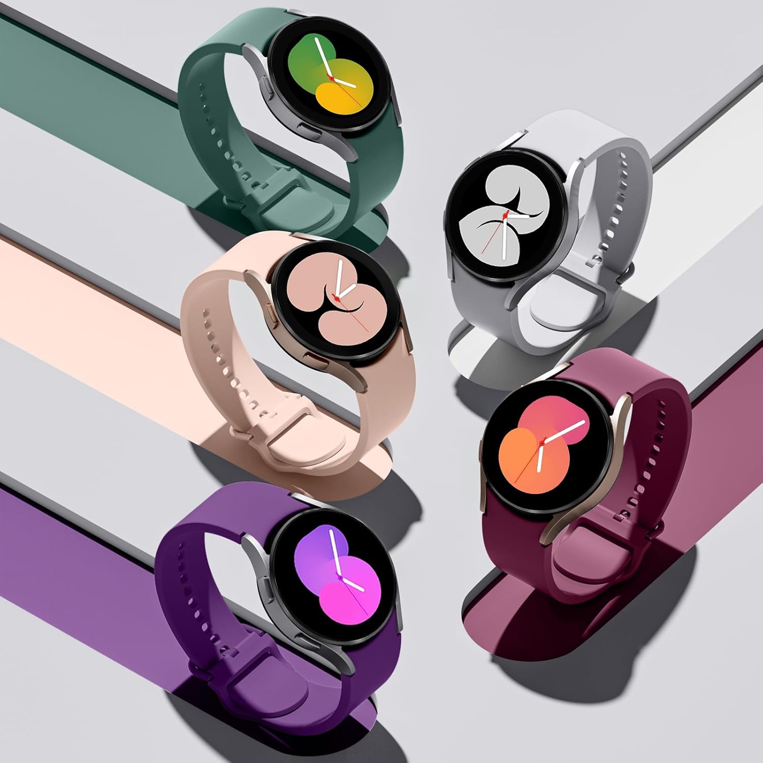 Lerobo Paquete de 5 correas sin huecos compatibles con Galaxy Watch 654Watch 5 Pro BandGalaxy Watch 4, correa deportiva de silicona suave de 0.787