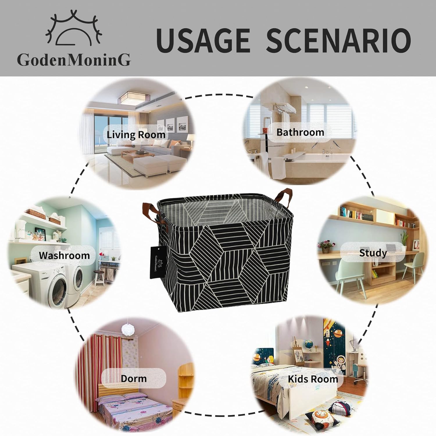 GodenMoninG Cesta de almacenamiento rectangular de lona impermeable de 25 litros con asas, organizador de juguetes plegable, cestas para estantes de