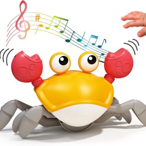 Deejoy Juguetes de cangrejo amarillo con luz, juguete musical interactivo con evitar obstáculos automáticamente, recargable por USB, divertido Deejoy Juguetes de cangrejo amarillo con luz, juguete musical interactivo con evitar obstáculos automáticamente, recargable por USB, divertido